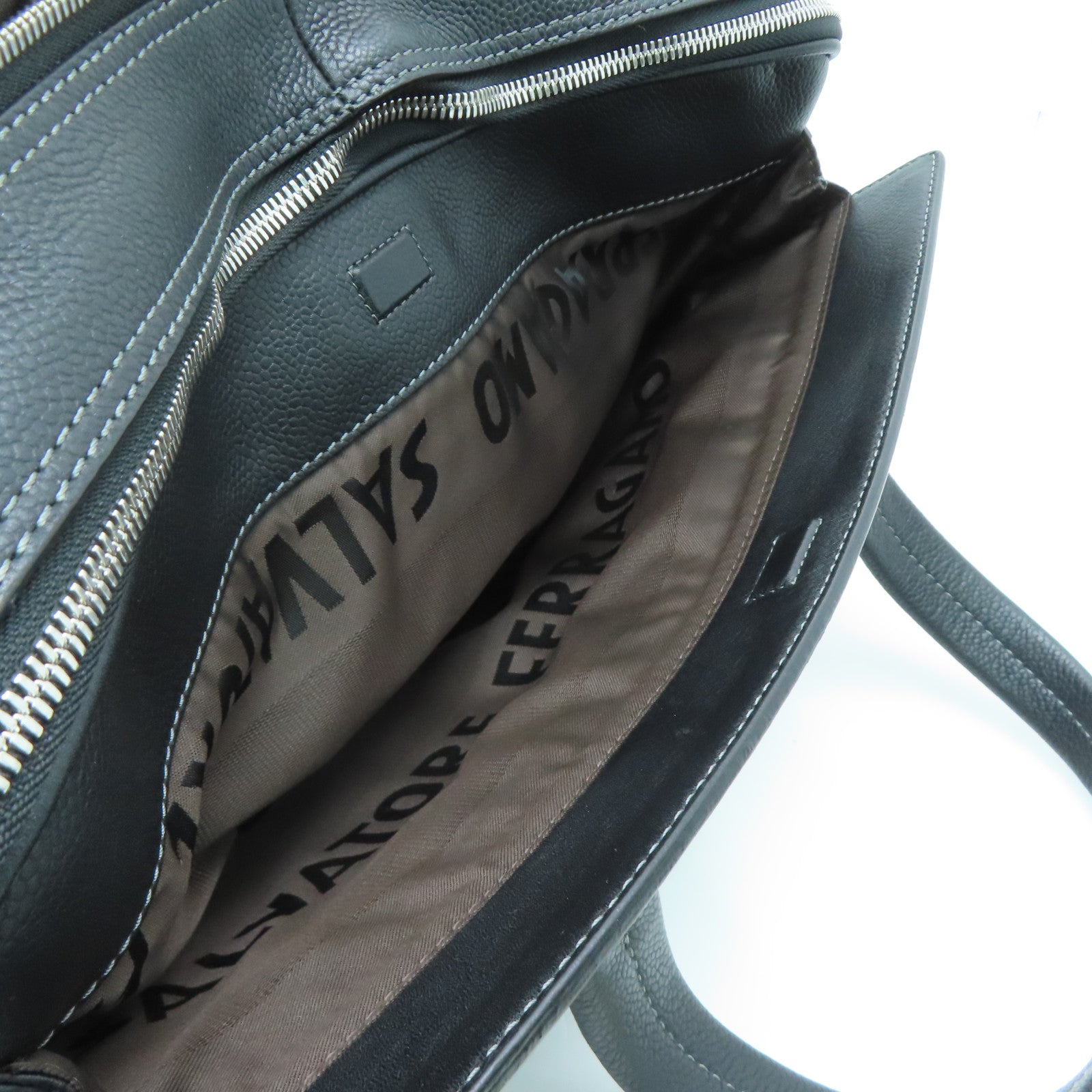 Salvatore Ferragamo Leather Briefcase Bag Silver Buckle Black