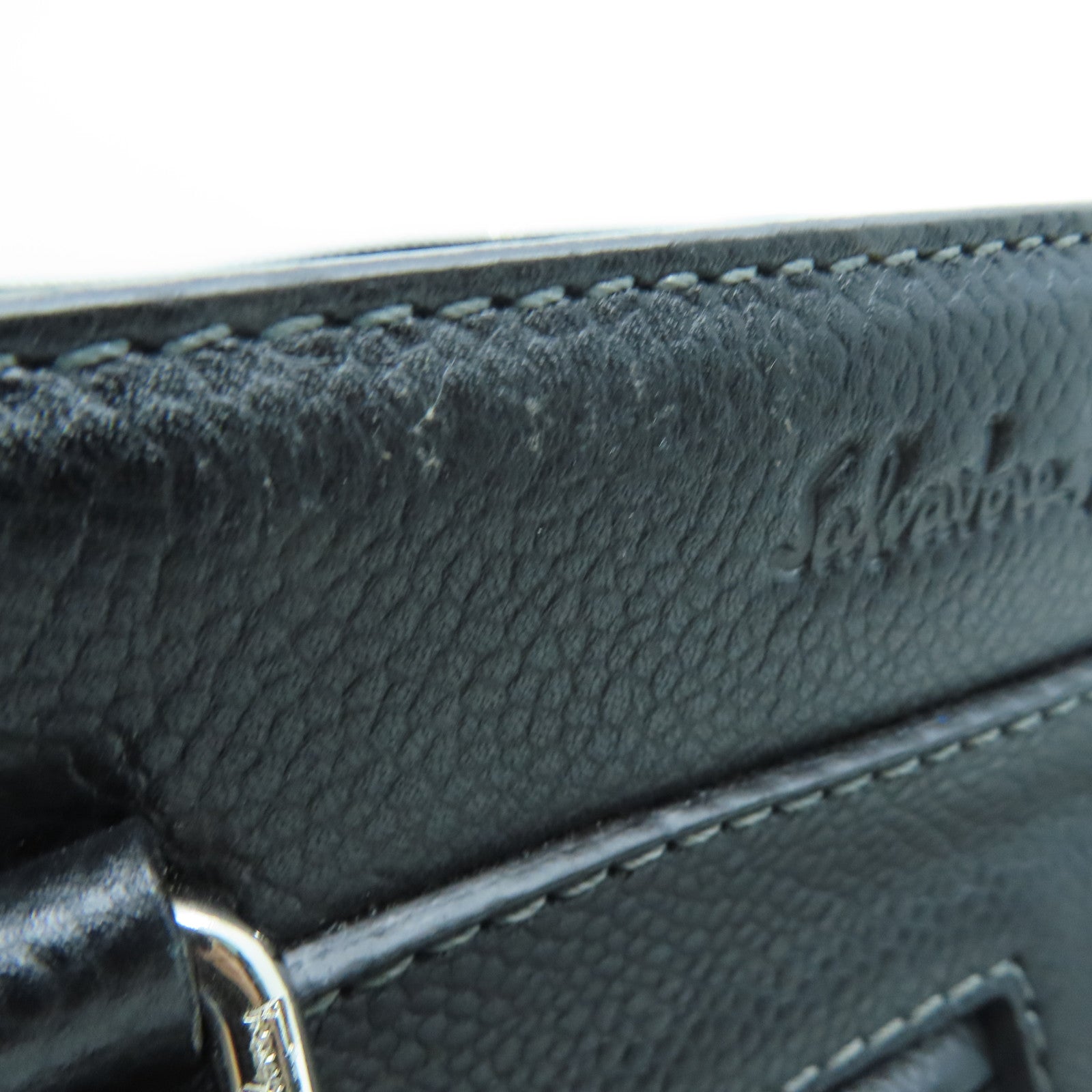 Salvatore Ferragamo Leather Briefcase Bag Silver Buckle Black