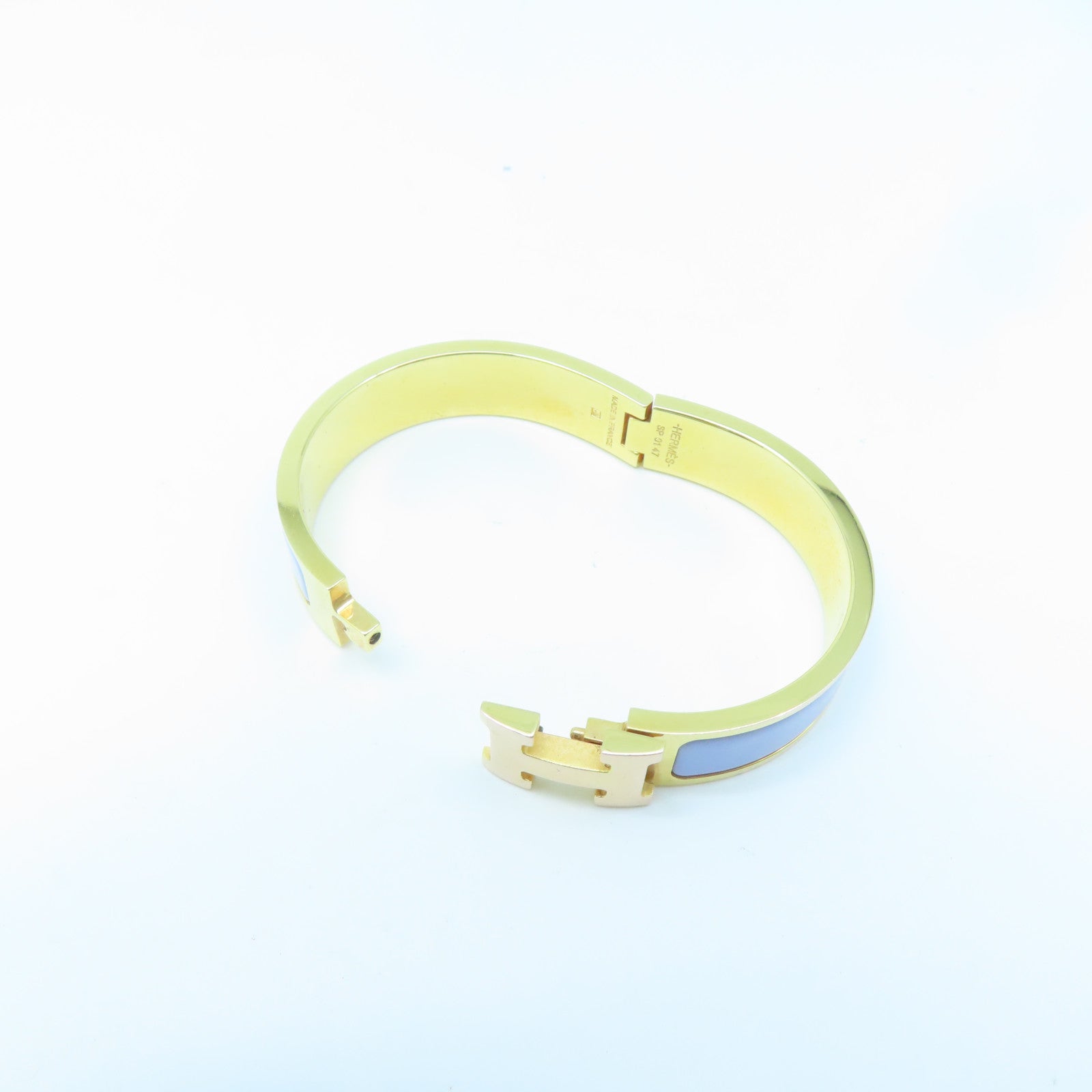 HERMES metal H Bangle gold buckle bracelet pink purple