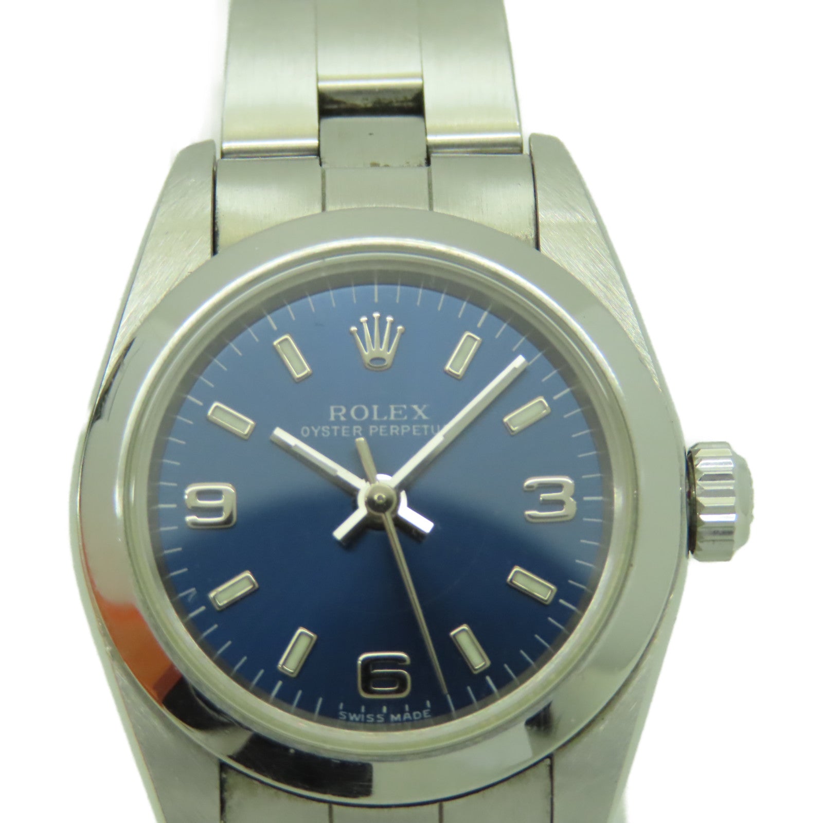 ROLEX 不鏽鋼Oyster Perpetual手錶銀色/藍色#13.25cm