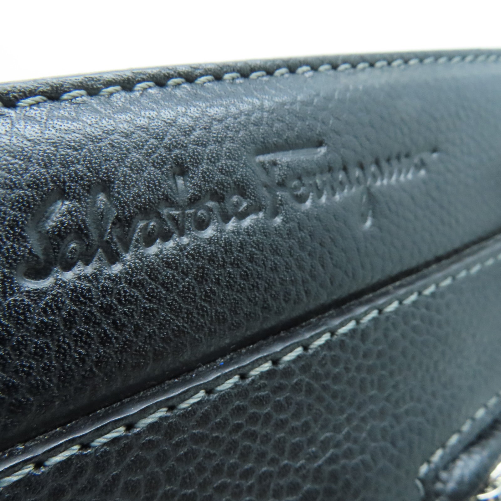Salvatore Ferragamo Leather Briefcase Bag Silver Buckle Black