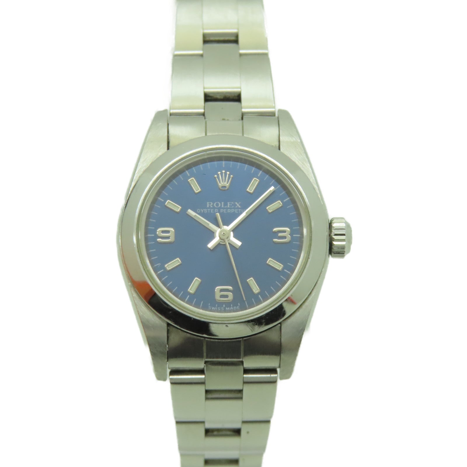 ROLEX 不鏽鋼Oyster Perpetual手錶銀色/藍色#13.25cm