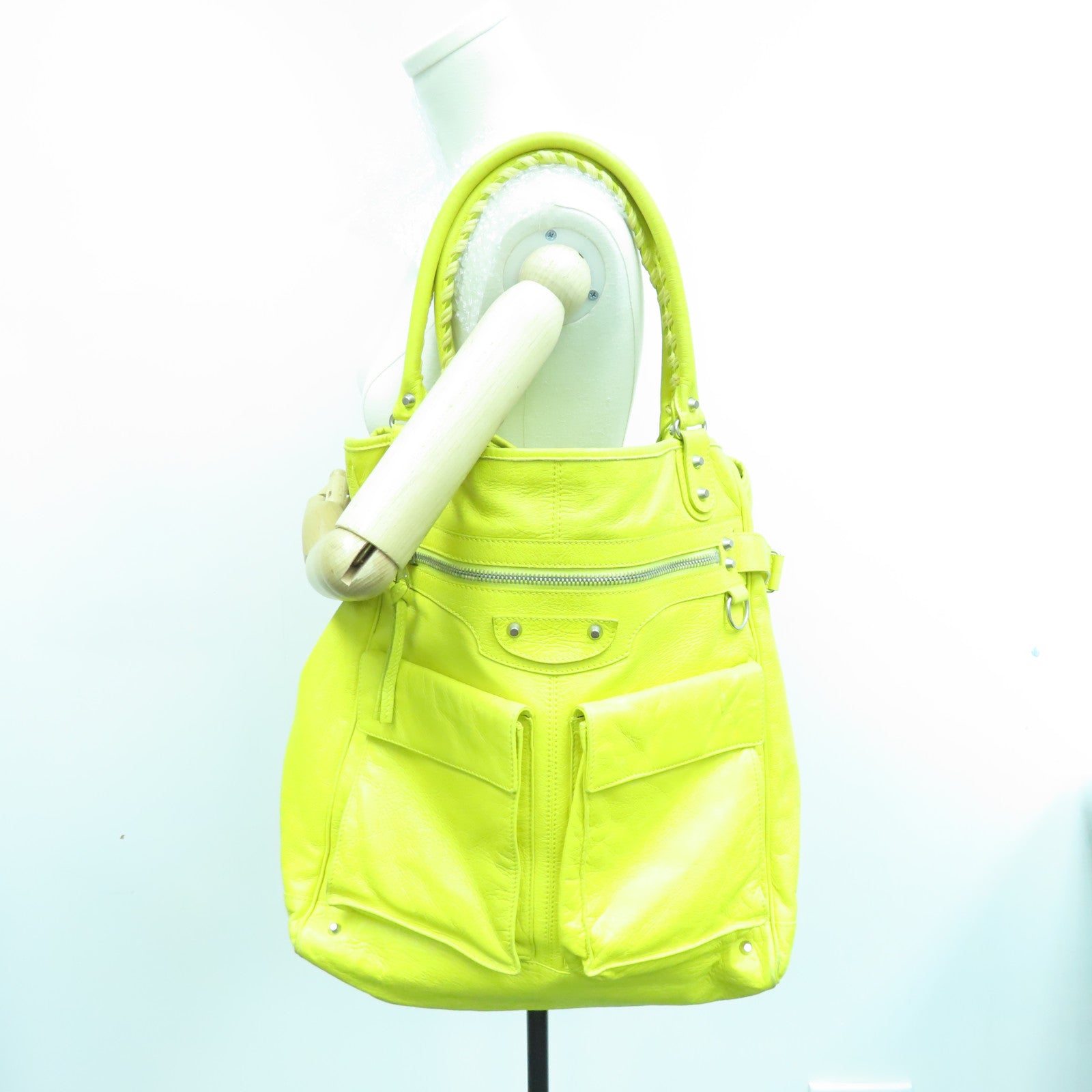 BALENCIAGA cowhide leather Shoulder Bag silver buckle shoulder bag yellow