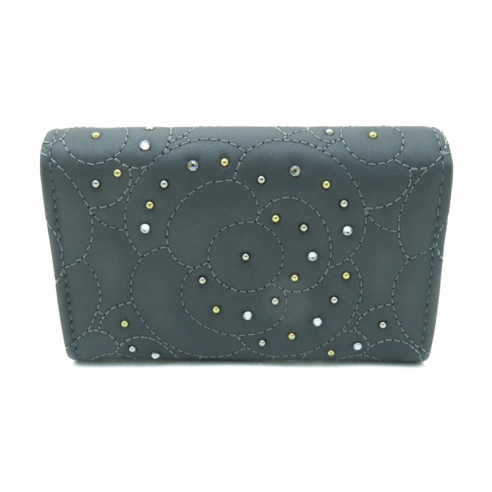 CHANEL 羊皮皮革Card Case銀扣卡片套灰色