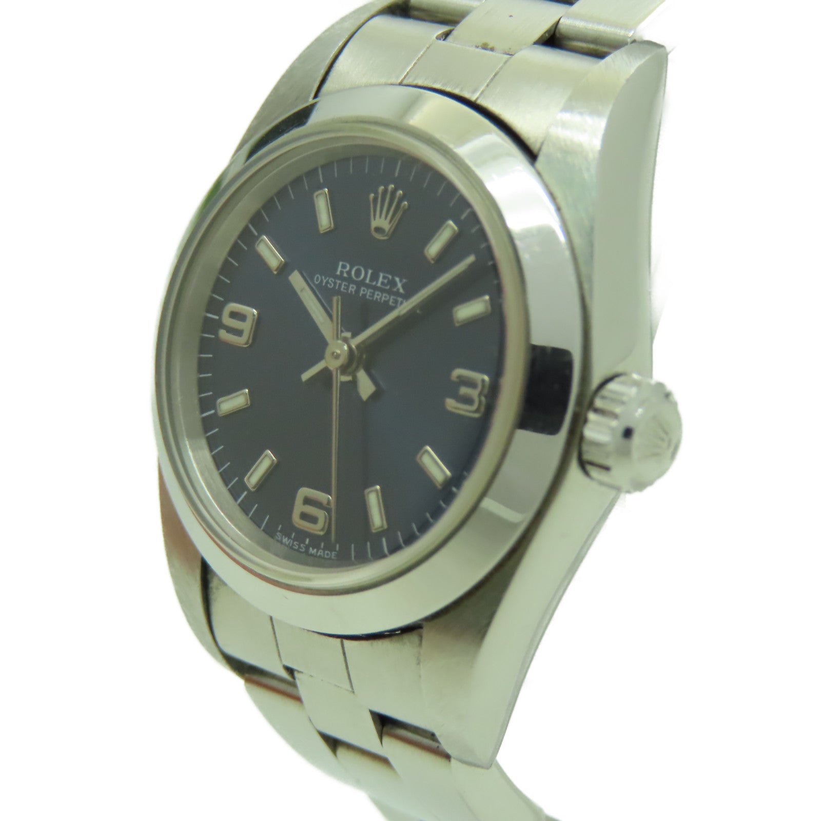 ROLEX 不鏽鋼Oyster Perpetual手錶銀色/藍色#13.25cm