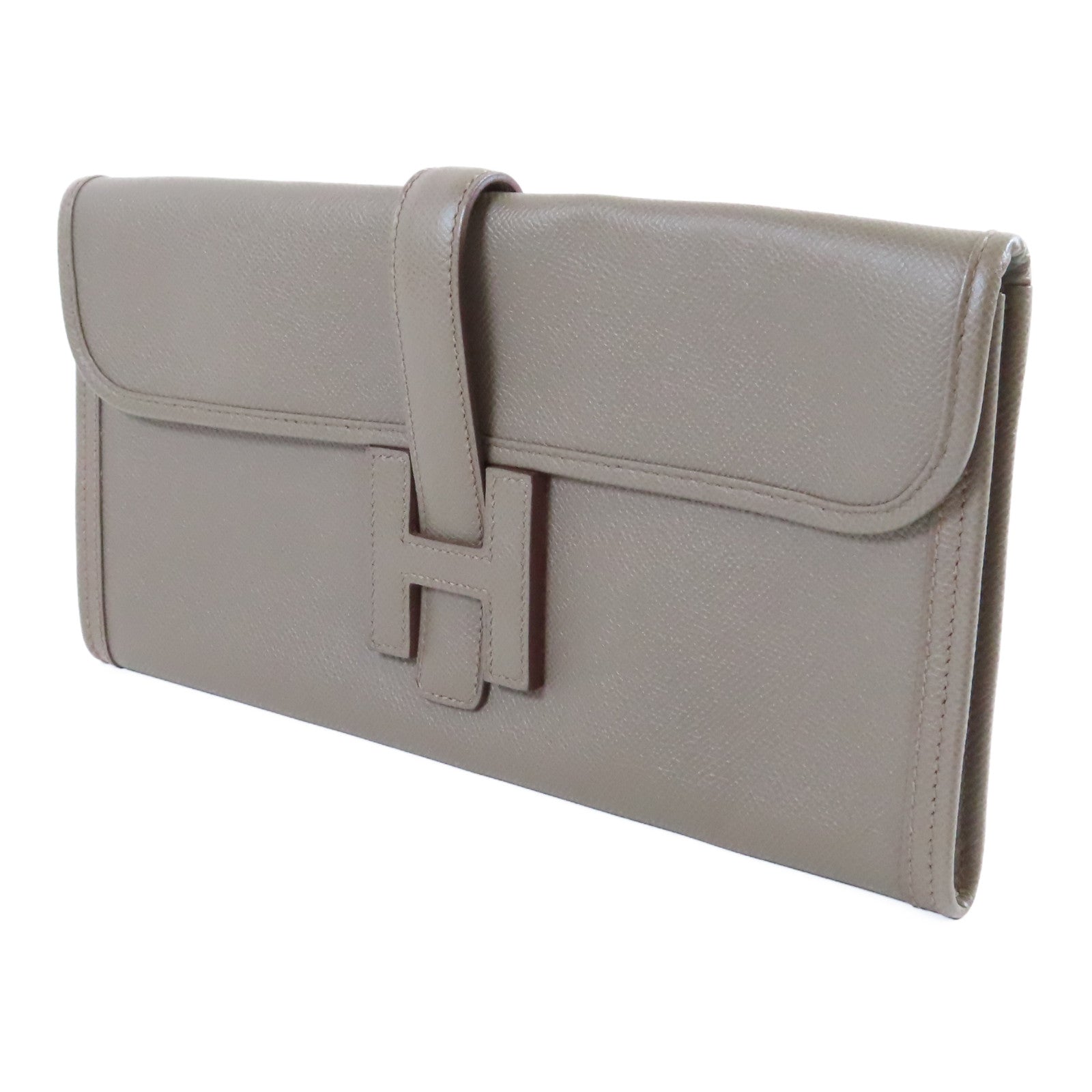 HERMES Epsom皮革Jije Elan手拿包Etain錫器灰色