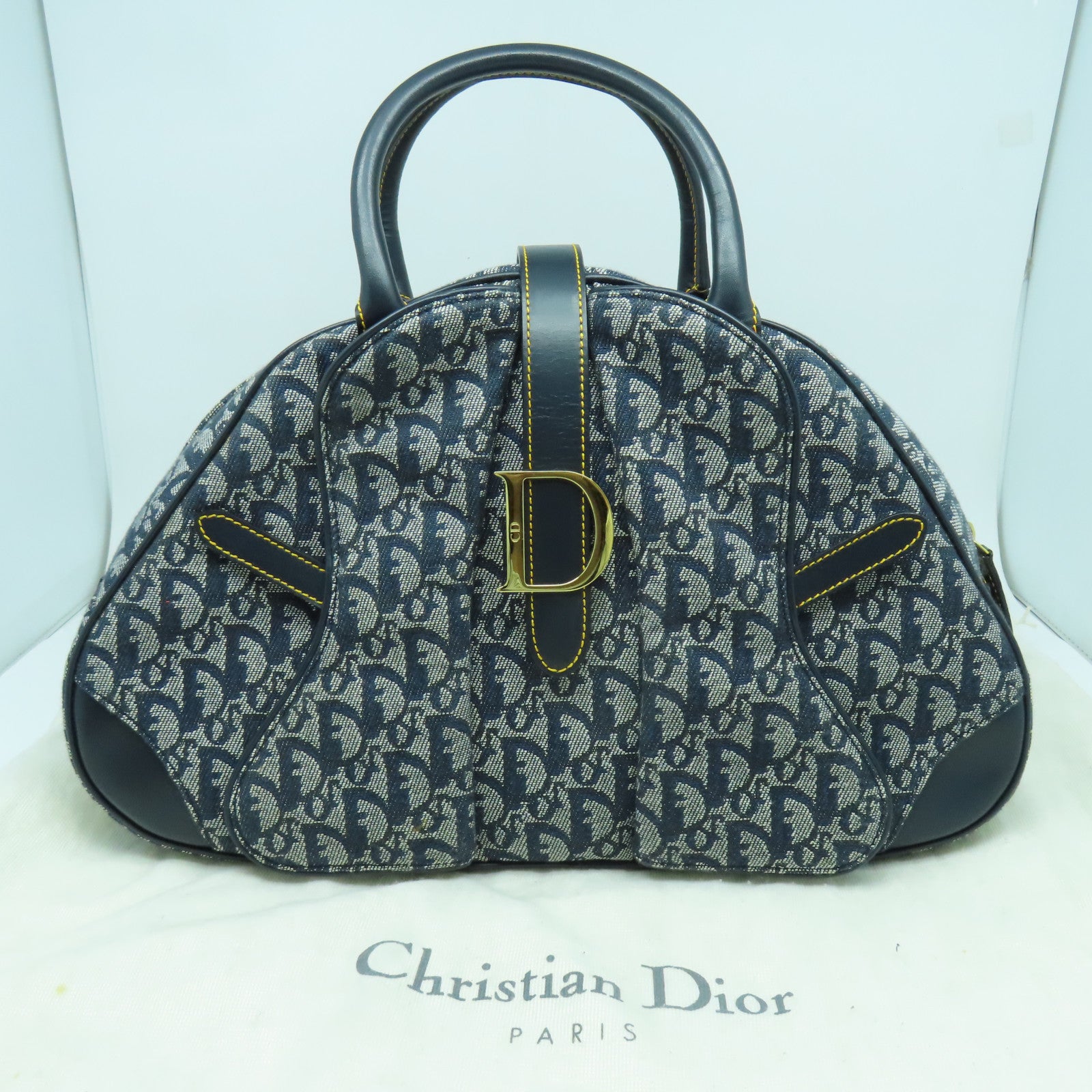 Dior 帆布Hand Bag金扣手挽袋藍色