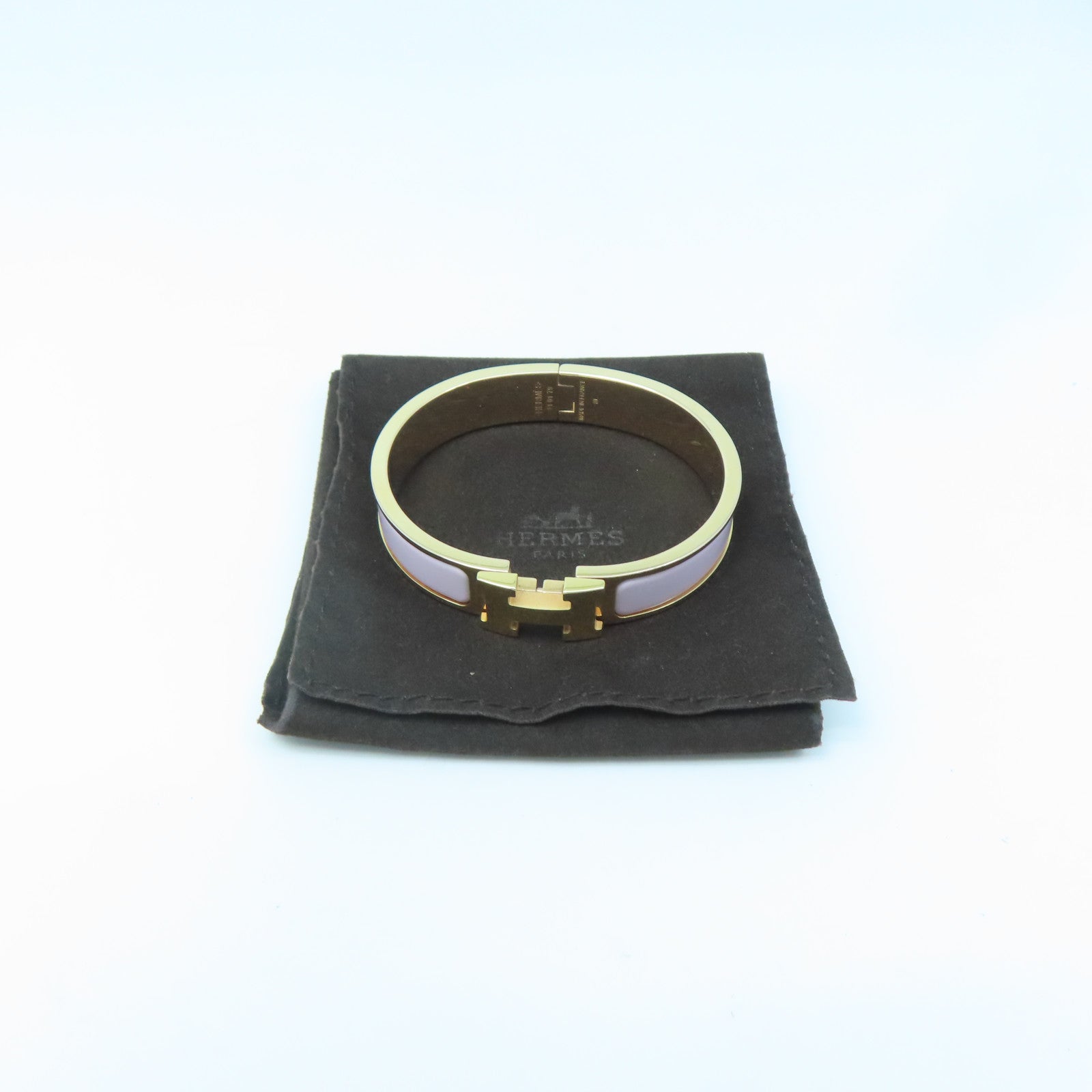 HERMES Metal H Bangle Gold Buckle Bracelet Pink