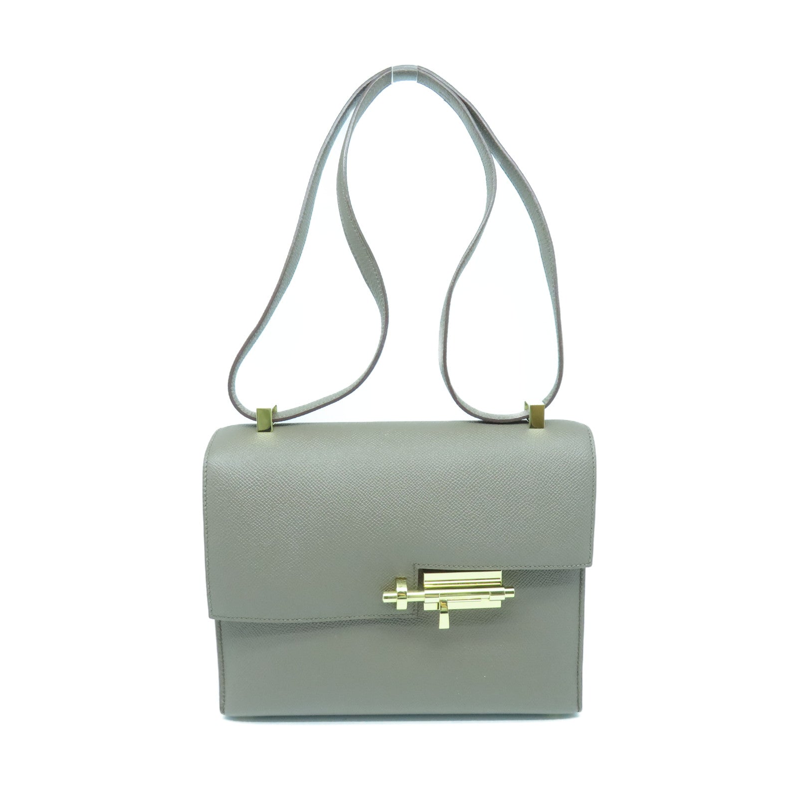 HERMES Veau Epsom皮革Verrou 23金扣肩背袋锡灰色