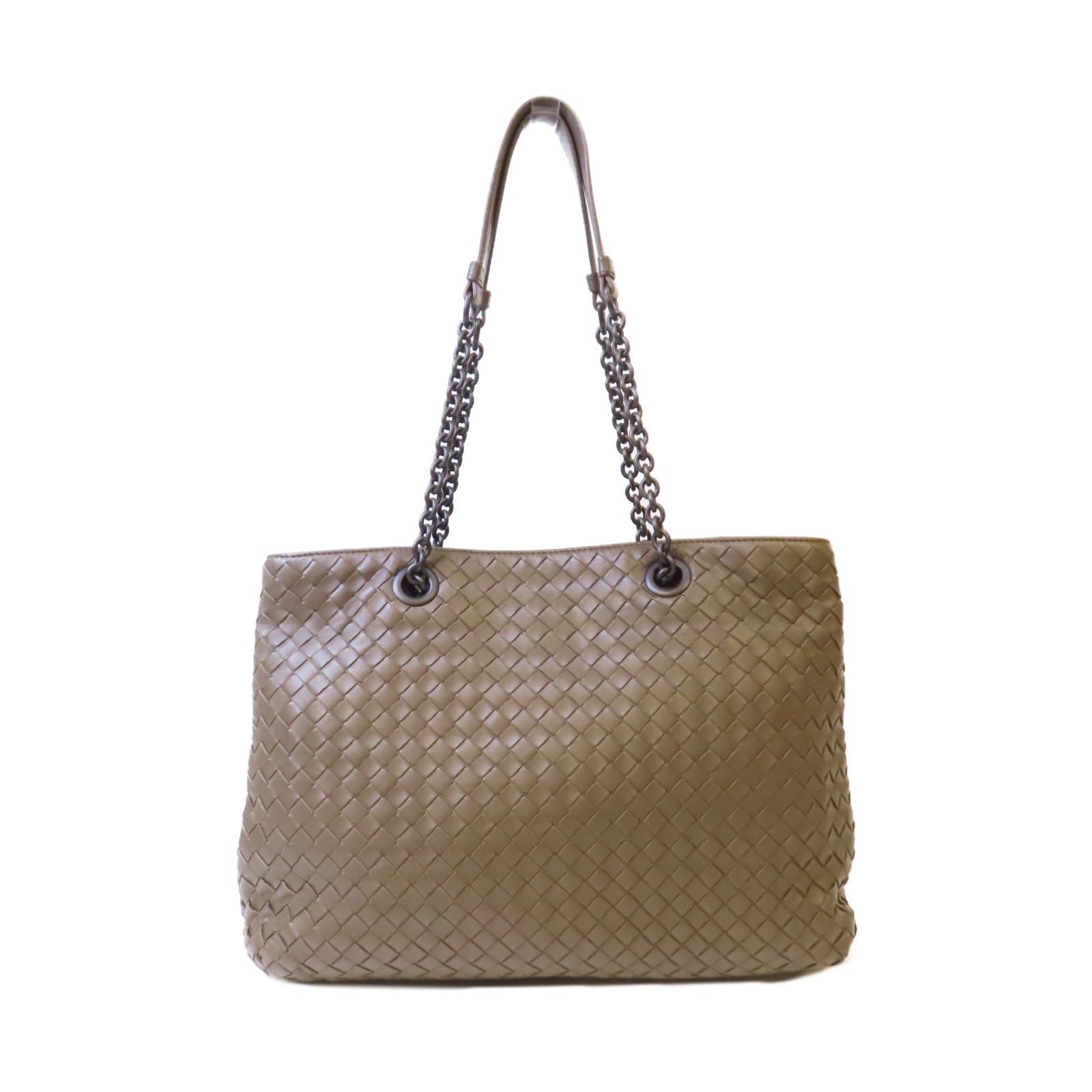 BOTTEGA VENETA 織紋皮革Shoulder Bag黑扣鏈帶肩背袋啡色
