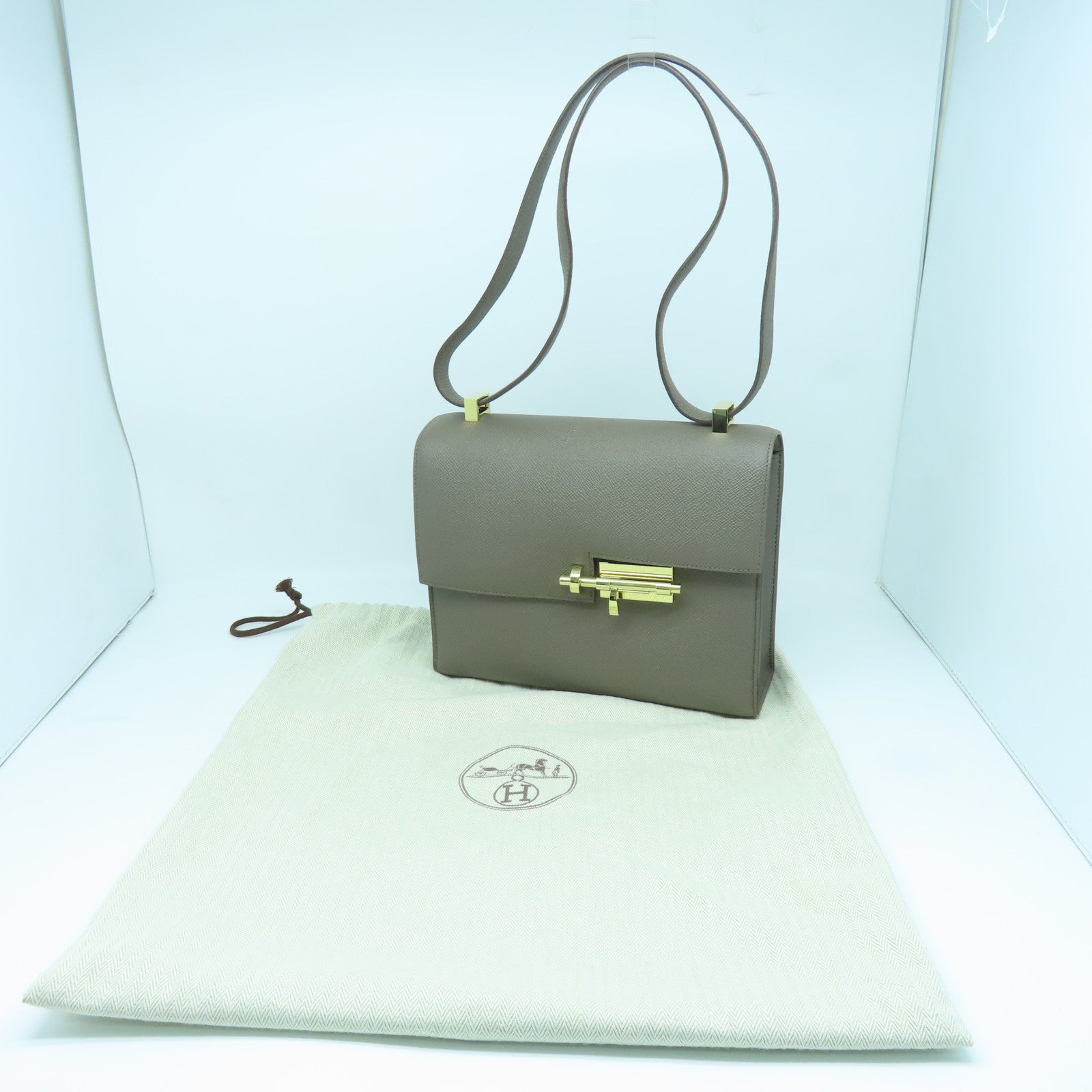 HERMES Veau Epsom皮革Verrou 23金扣肩背袋锡灰色
