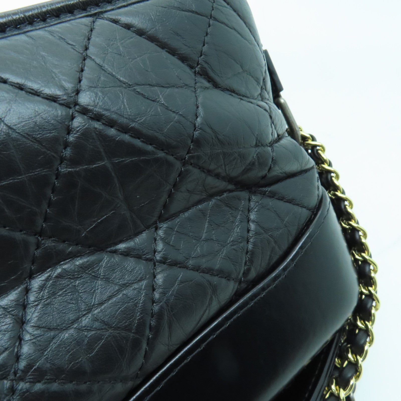 CHANEL 菱格牛皮皮革Gabrielle Small金扣/銀扣手挽肩背兩用袋黑色