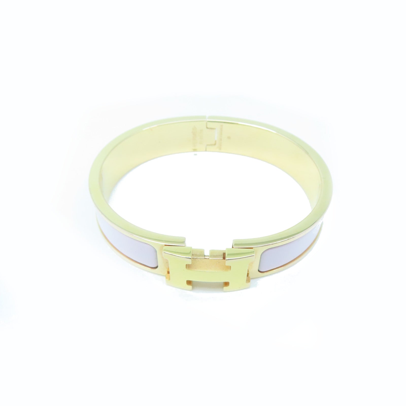 HERMES Metal H Bangle Gold Buckle Bracelet Pink