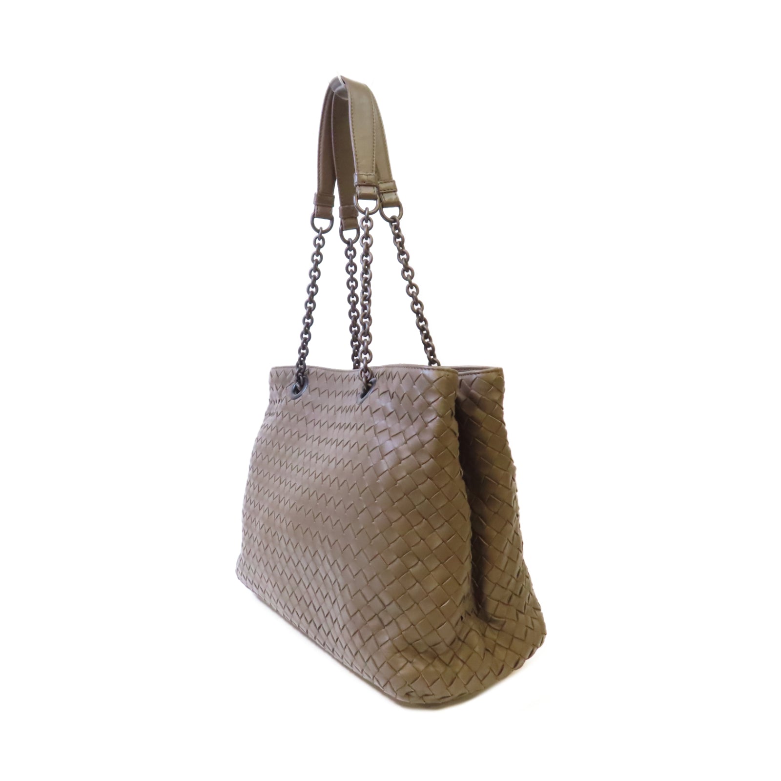 BOTTEGA VENETA 織紋皮革Shoulder Bag黑扣鏈帶肩背袋啡色