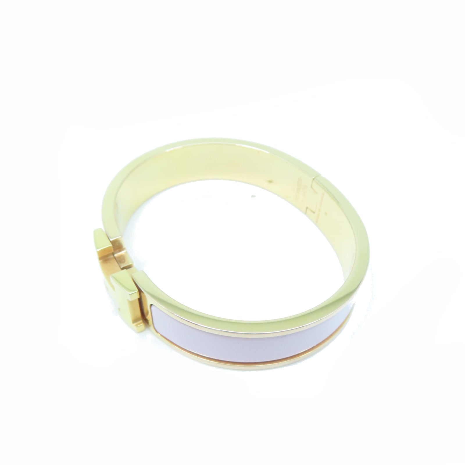 HERMES Metal H Bangle Gold Buckle Bracelet Pink