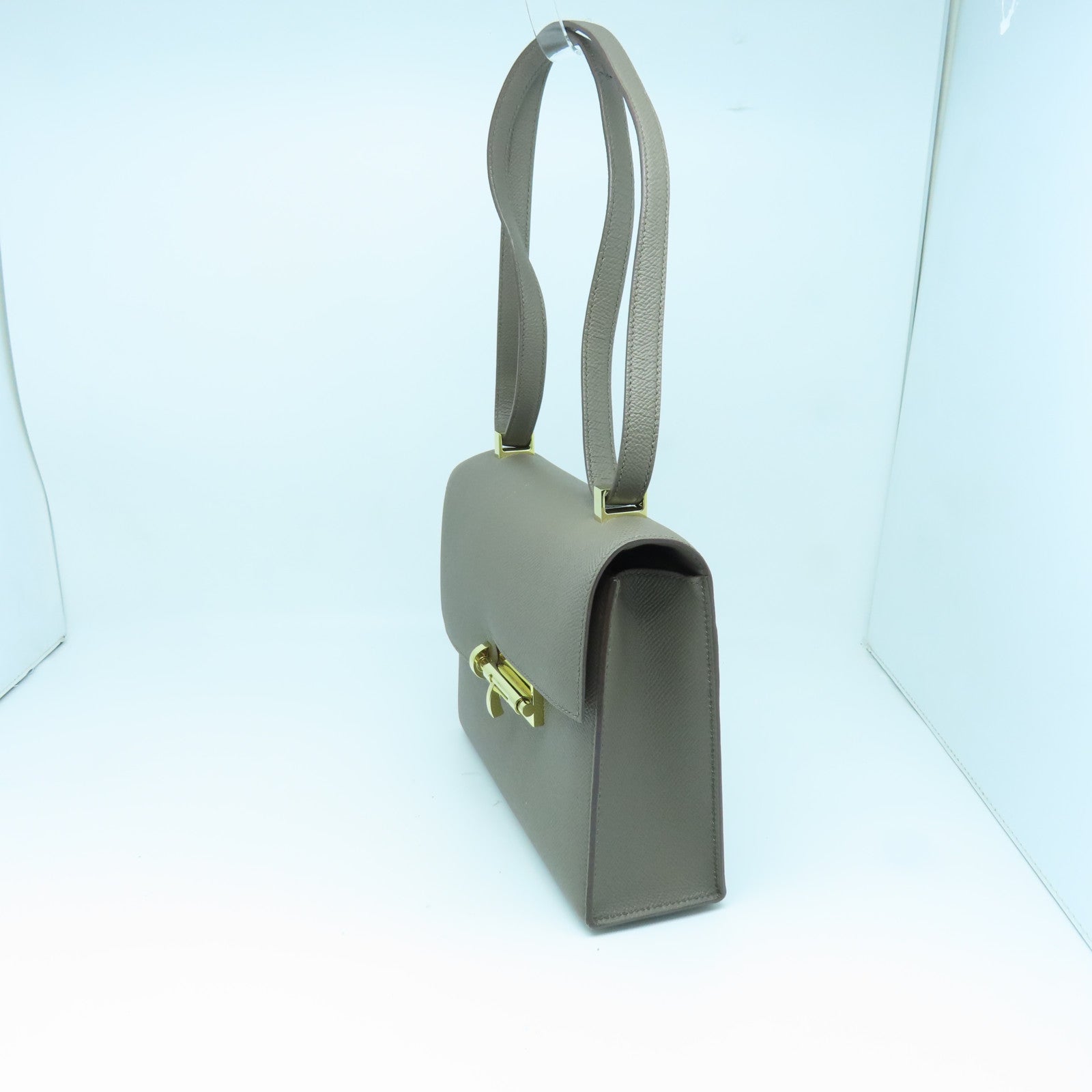 HERMES Veau Epsom皮革Verrou 23金扣肩背袋锡灰色
