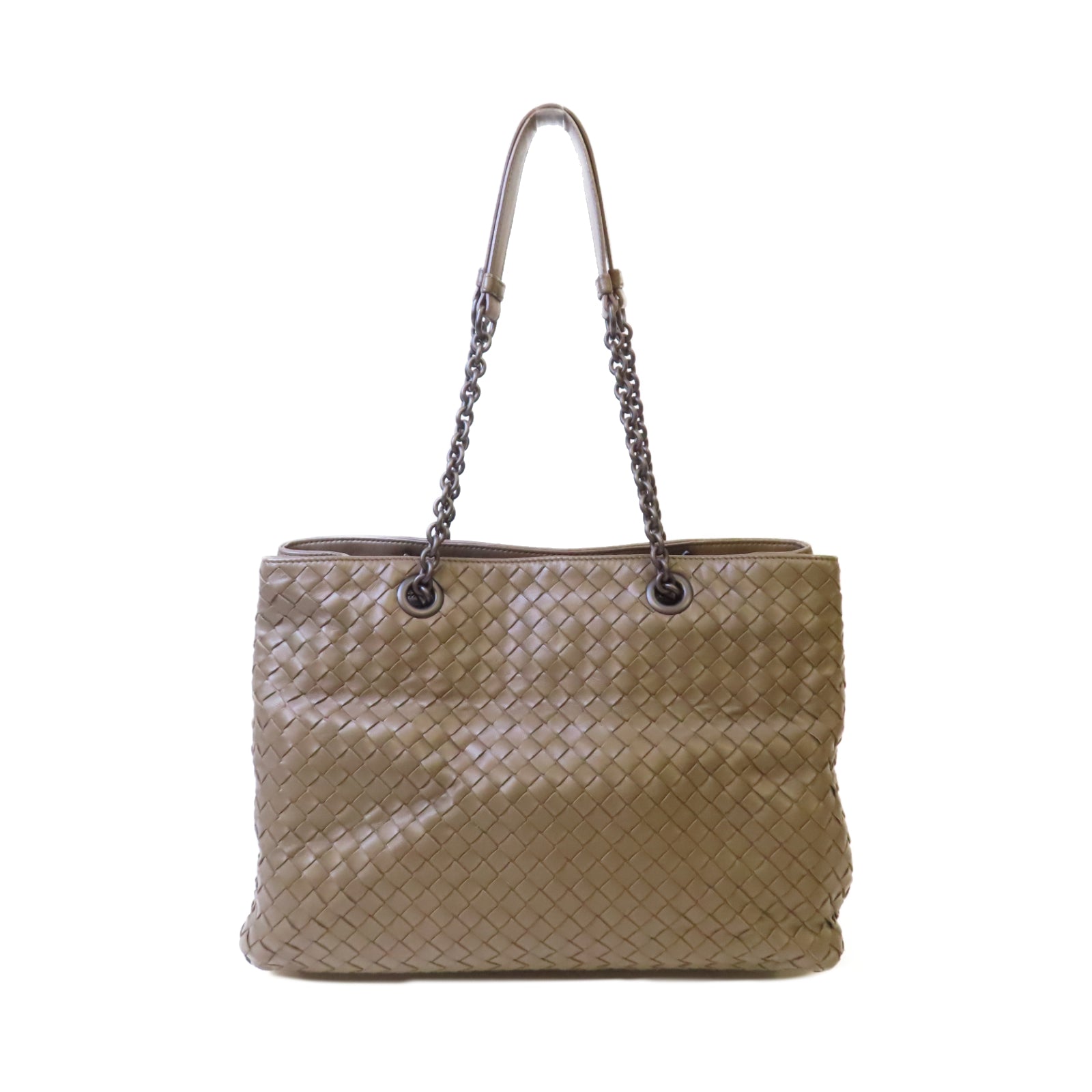 BOTTEGA VENETA 織紋皮革Shoulder Bag黑扣鏈帶肩背袋啡色