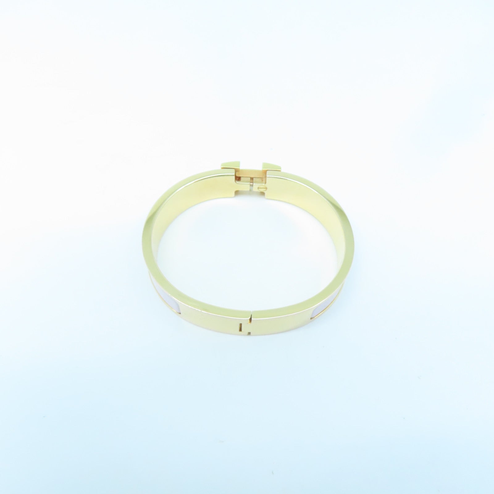 HERMES Metal H Bangle Gold Buckle Bracelet Pink