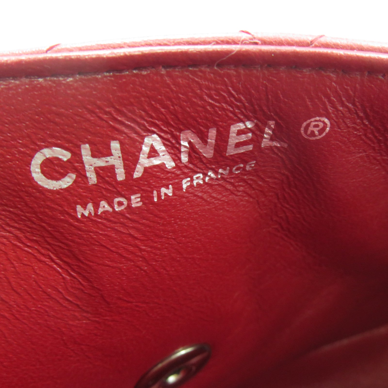 CHANEL 菱格羊皮皮革Chain Shoulder銀扣鏈帶肩背袋紅色