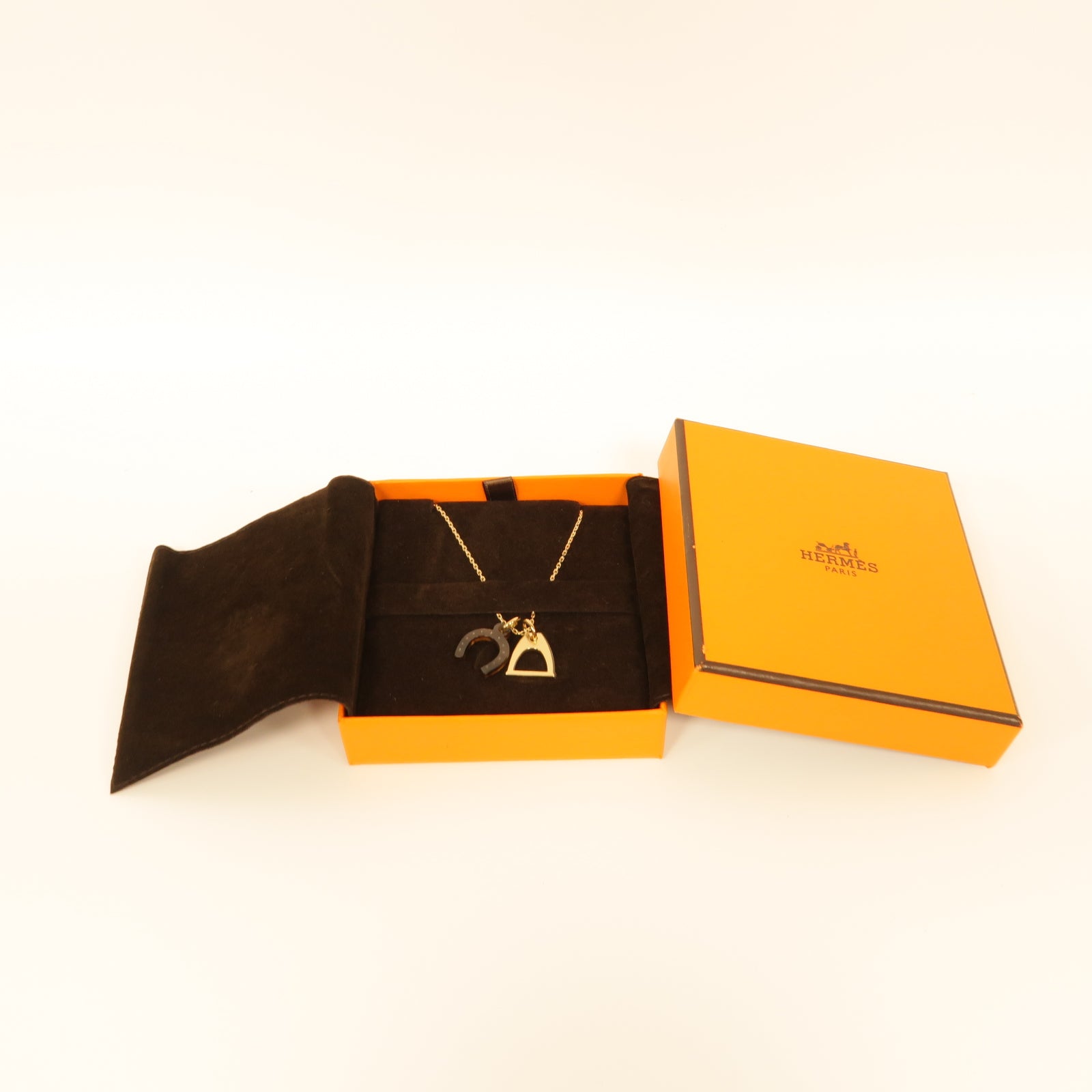 HERMES 牛角/金屬Necklace項鍊啡色/金色