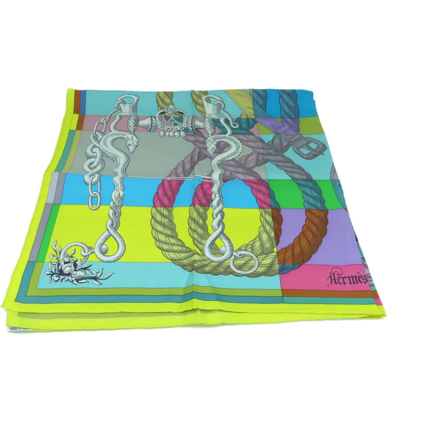 HERMES 絲質Scarf 90x90絲巾黃色/多色