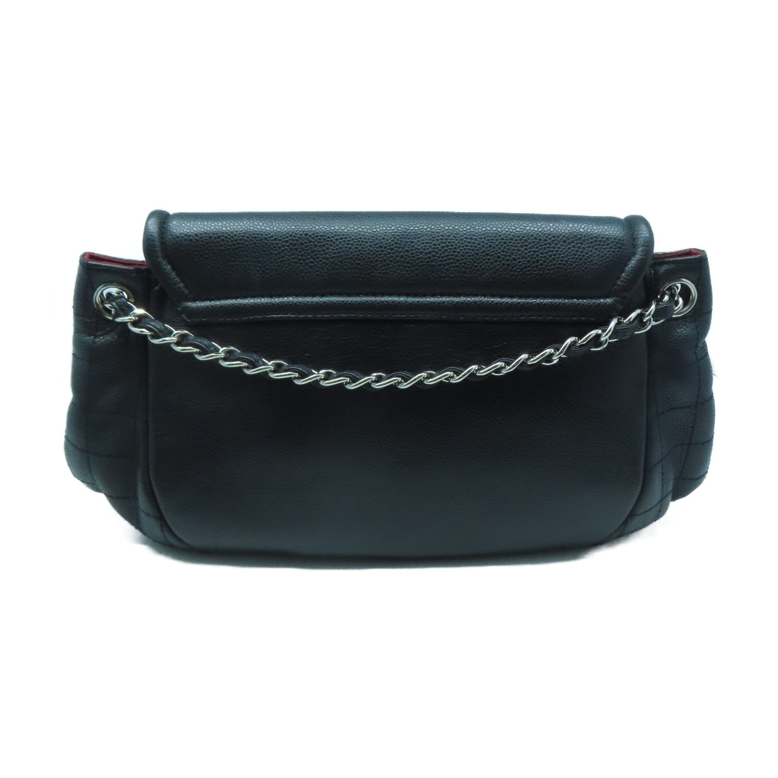 CHANEL 菱格Caviar皮革Chain Shoulder銀扣手挽肩背兩用袋黑色