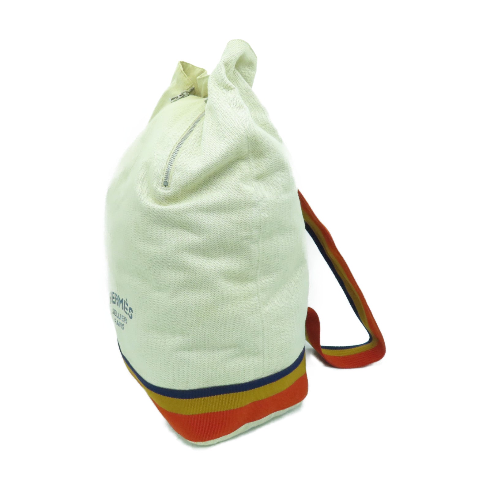 HERMES 帆布Backpack銀扣背包米色