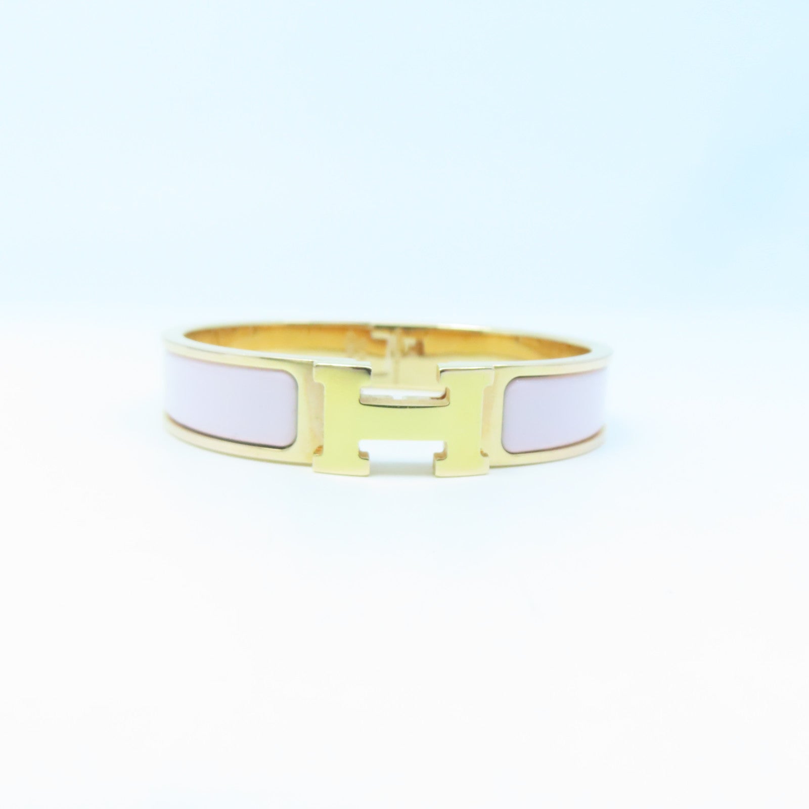 HERMES Metal H Bangle Gold Buckle Bracelet Pink