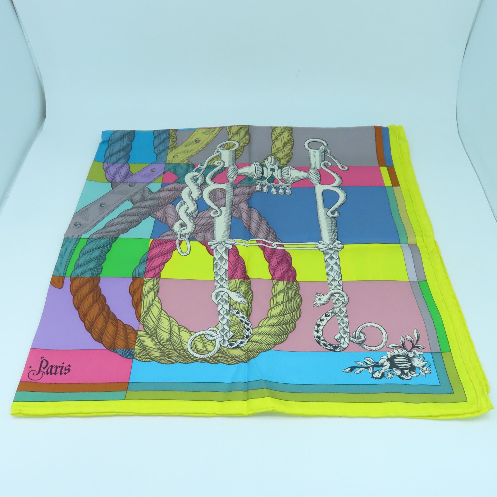 HERMES 絲質Scarf 90x90絲巾黃色/多色
