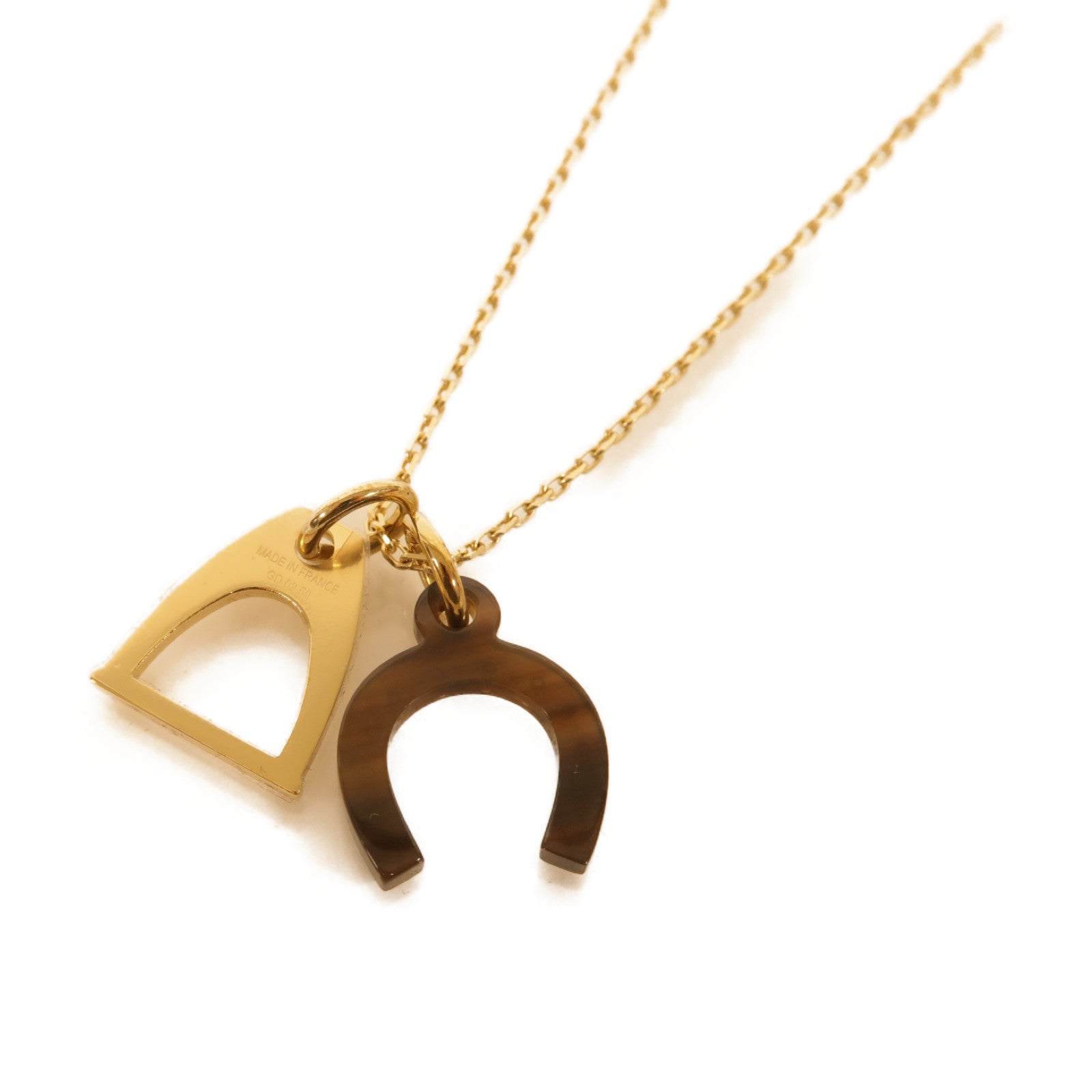 HERMES 牛角/金屬Necklace項鍊啡色/金色