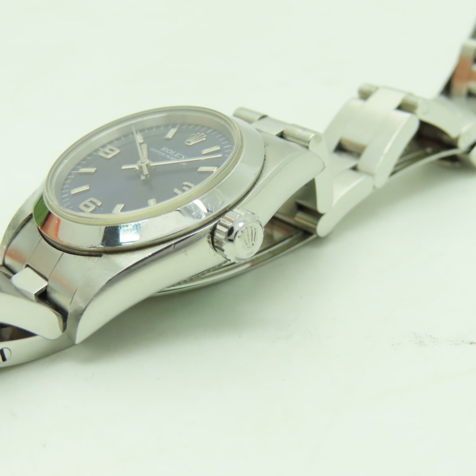 ROLEX 不鏽鋼Oyster Perpetual手錶銀色/藍色#13.25cm