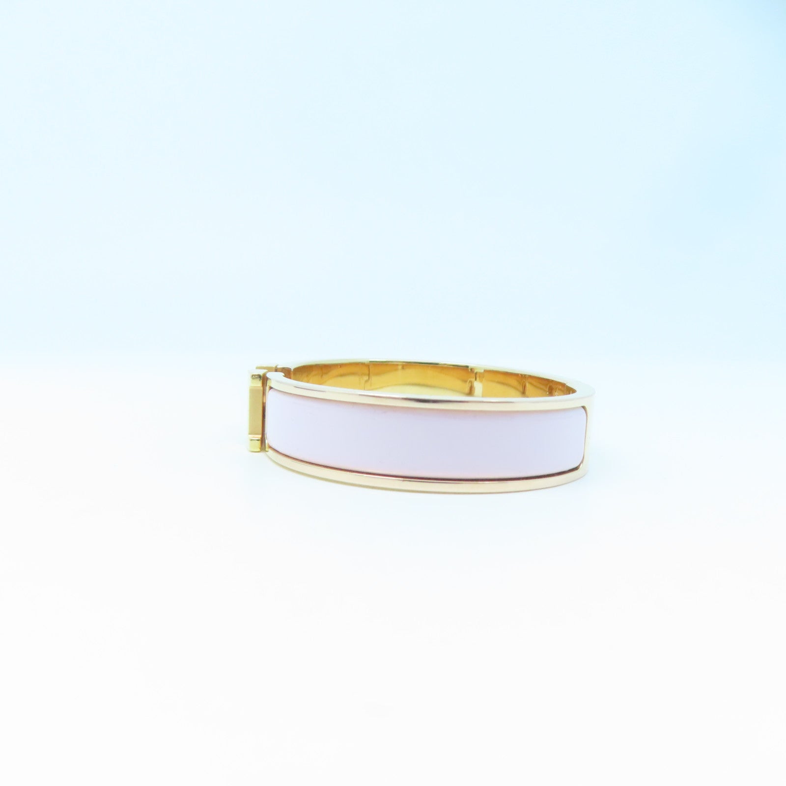 HERMES Metal H Bangle Gold Buckle Bracelet Pink