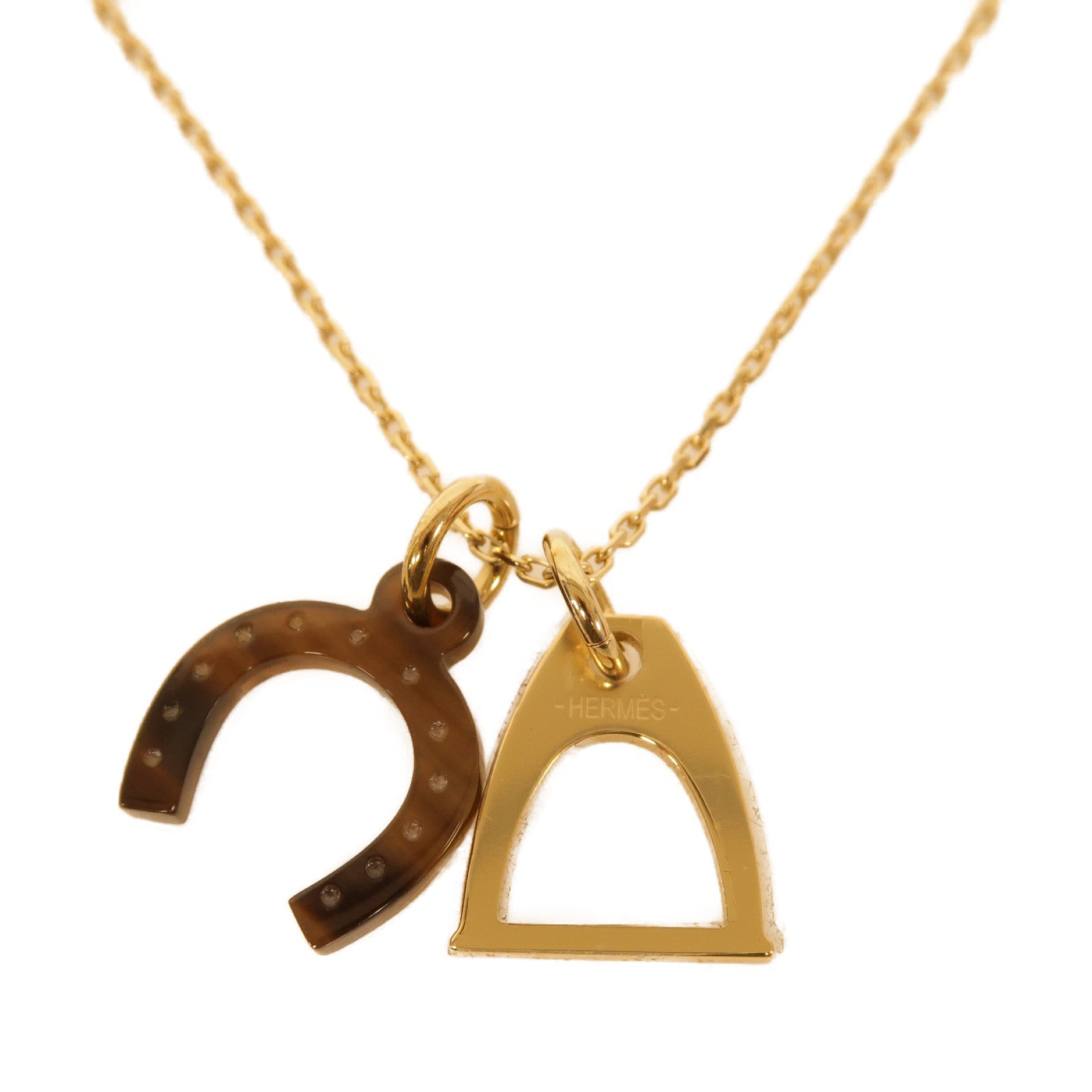 HERMES 牛角/金屬Necklace項鍊啡色/金色