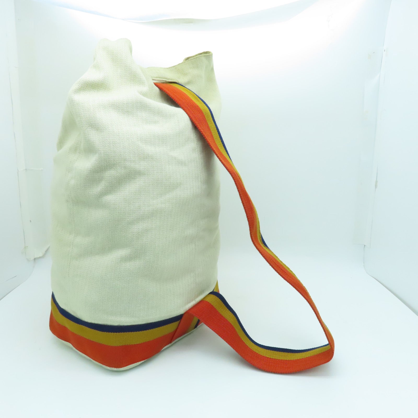 HERMES 帆布Backpack銀扣背包米色