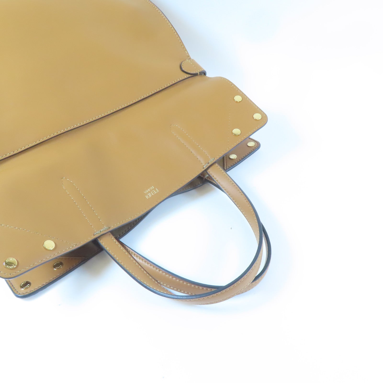FENDI 牛皮皮革/麂皮皮革Flip Tote Shoulder Bag金扣手挽肩背兩用袋啡色