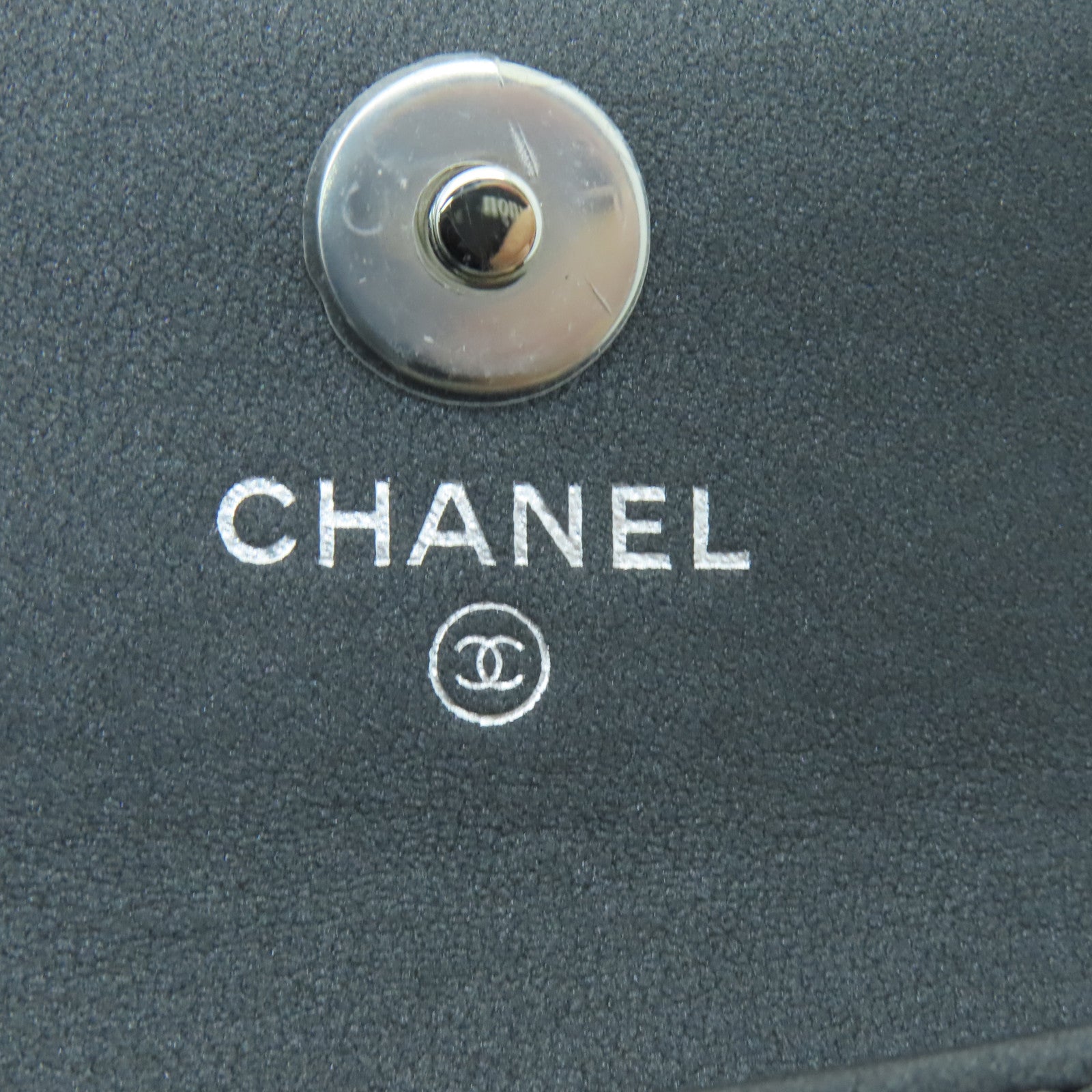 CHANEL 羊皮皮革Card Case銀扣卡片套灰色