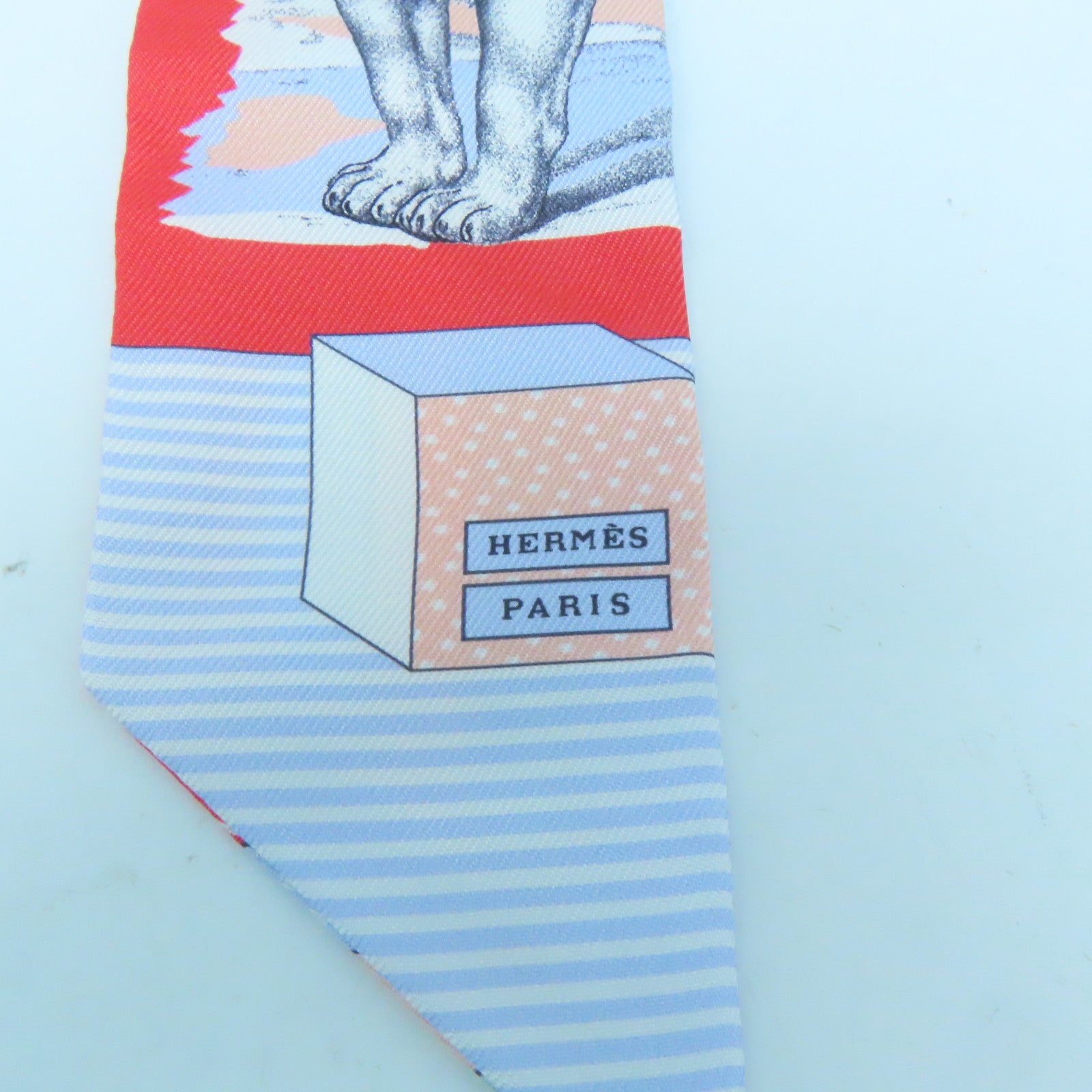 HERMES 丝质Twilly丝巾浅蓝色/红色