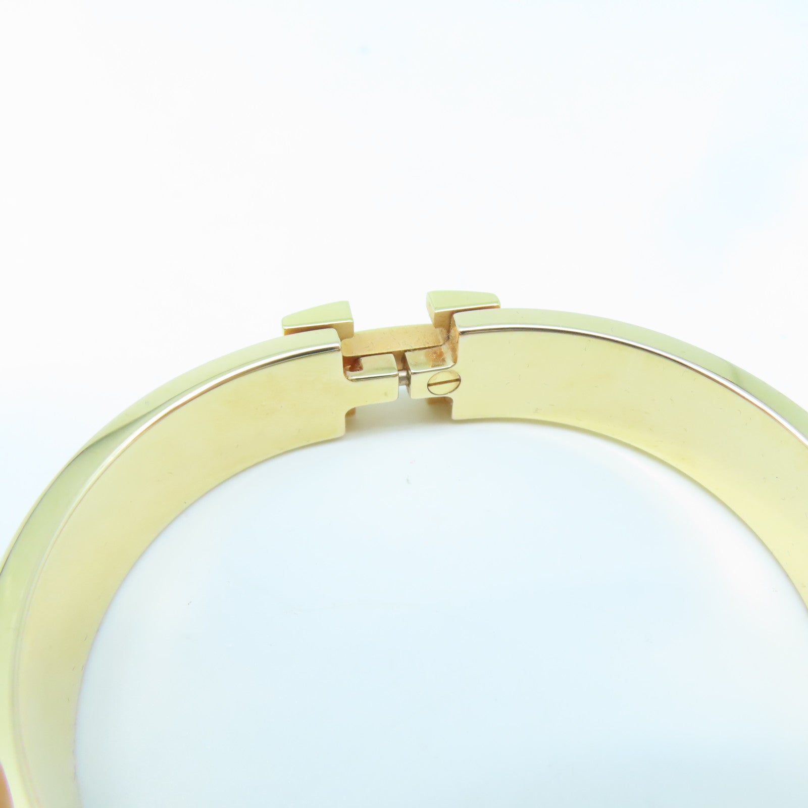 HERMES Metal H Bangle Gold Buckle Bracelet Pink