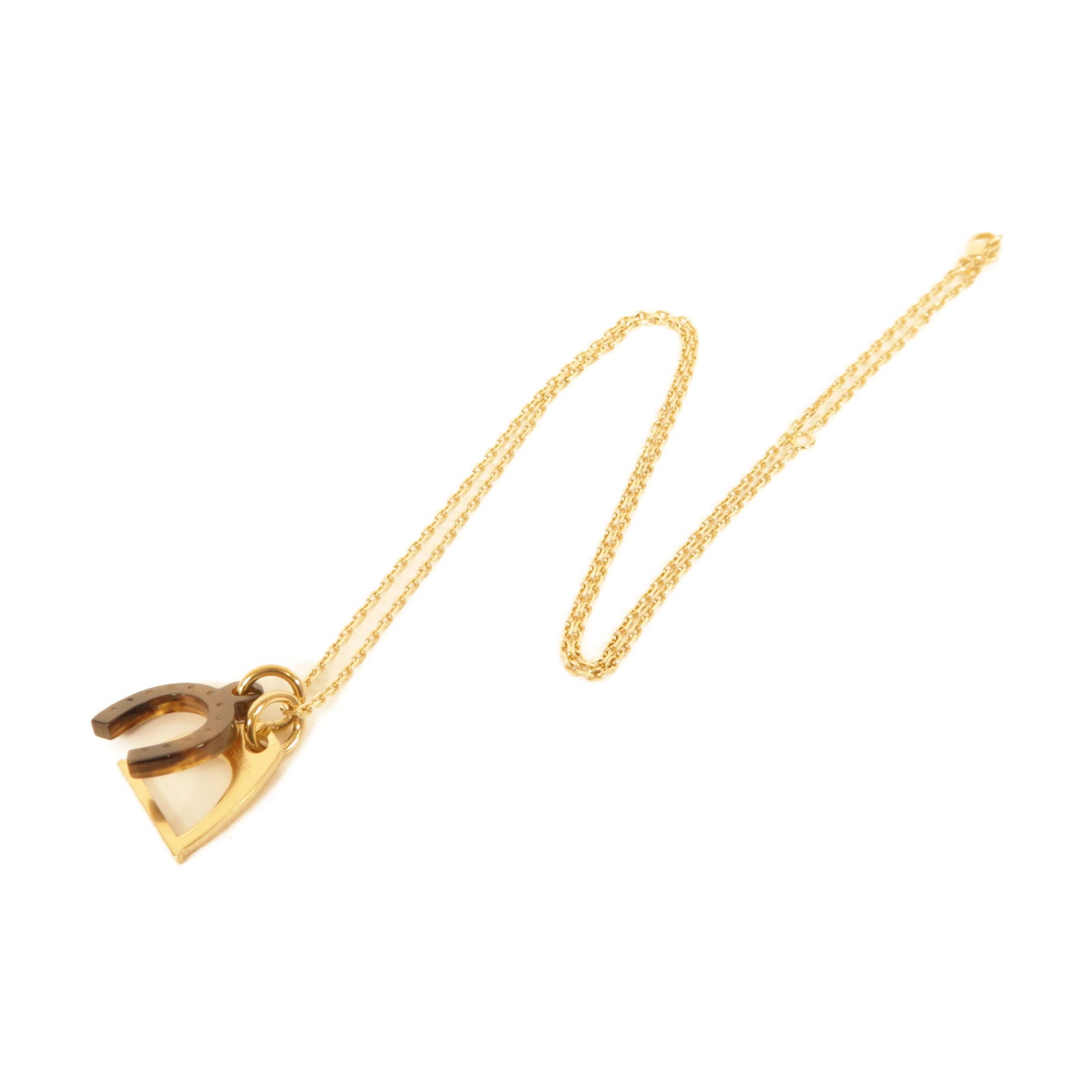 HERMES 牛角/金屬Necklace項鍊啡色/金色