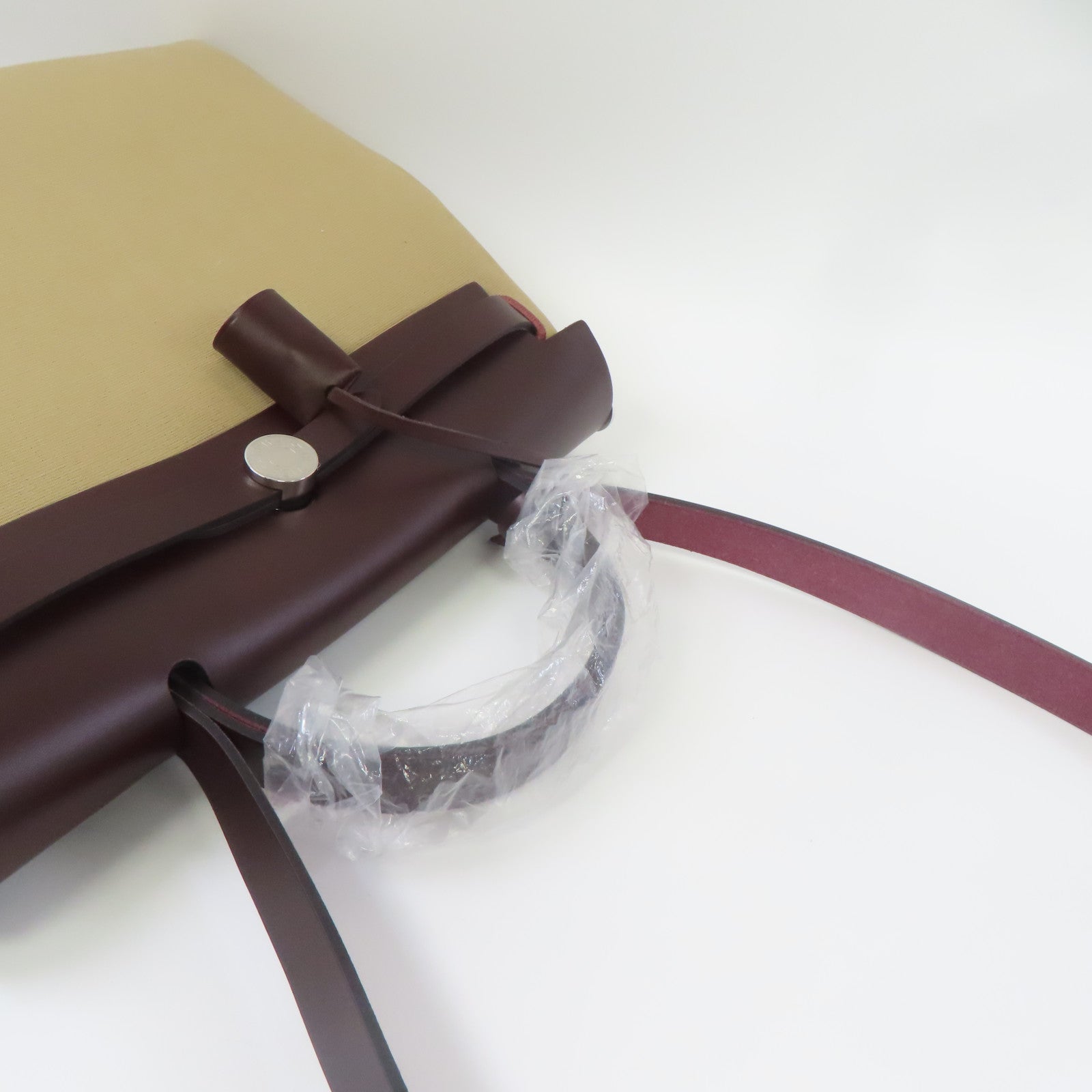HERMES 帆布Herbag PM銀扣手挽肩背兩用袋風衣卡其色