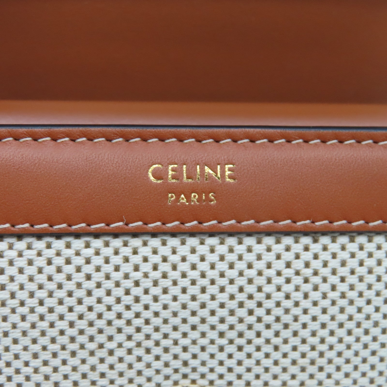 CELINE 牛皮皮革/帆布Wallet金扣錢包棕色/米色