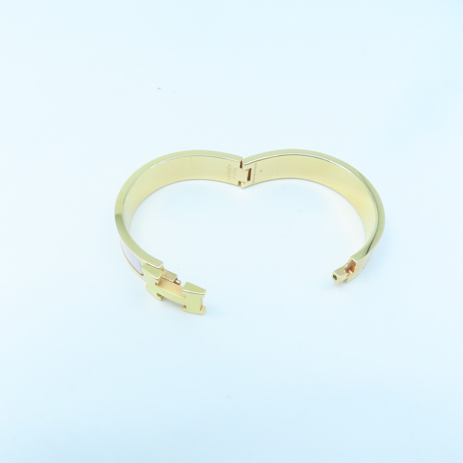 HERMES Metal H Bangle Gold Buckle Bracelet Pink