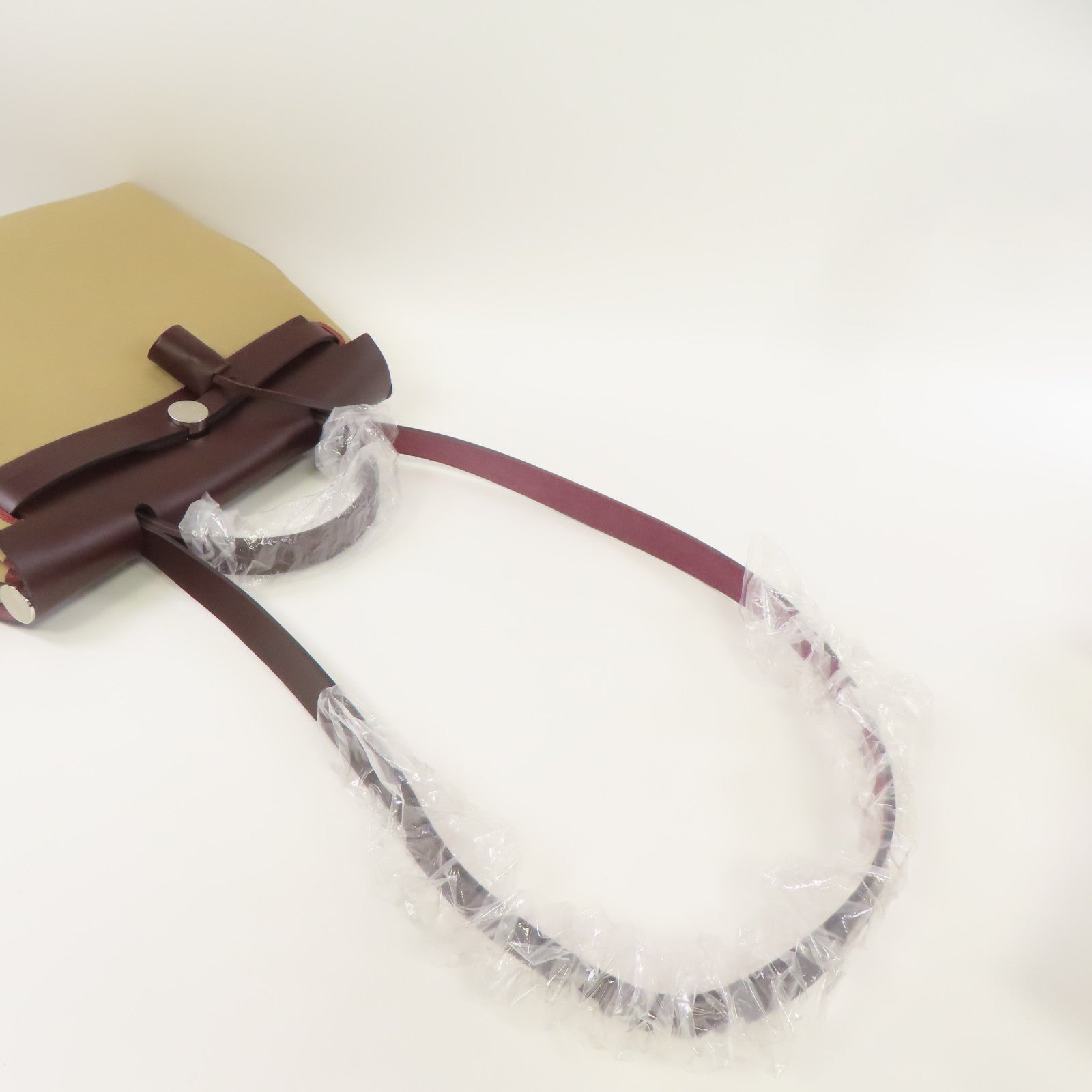 HERMES 帆布Herbag PM銀扣手挽肩背兩用袋風衣卡其色