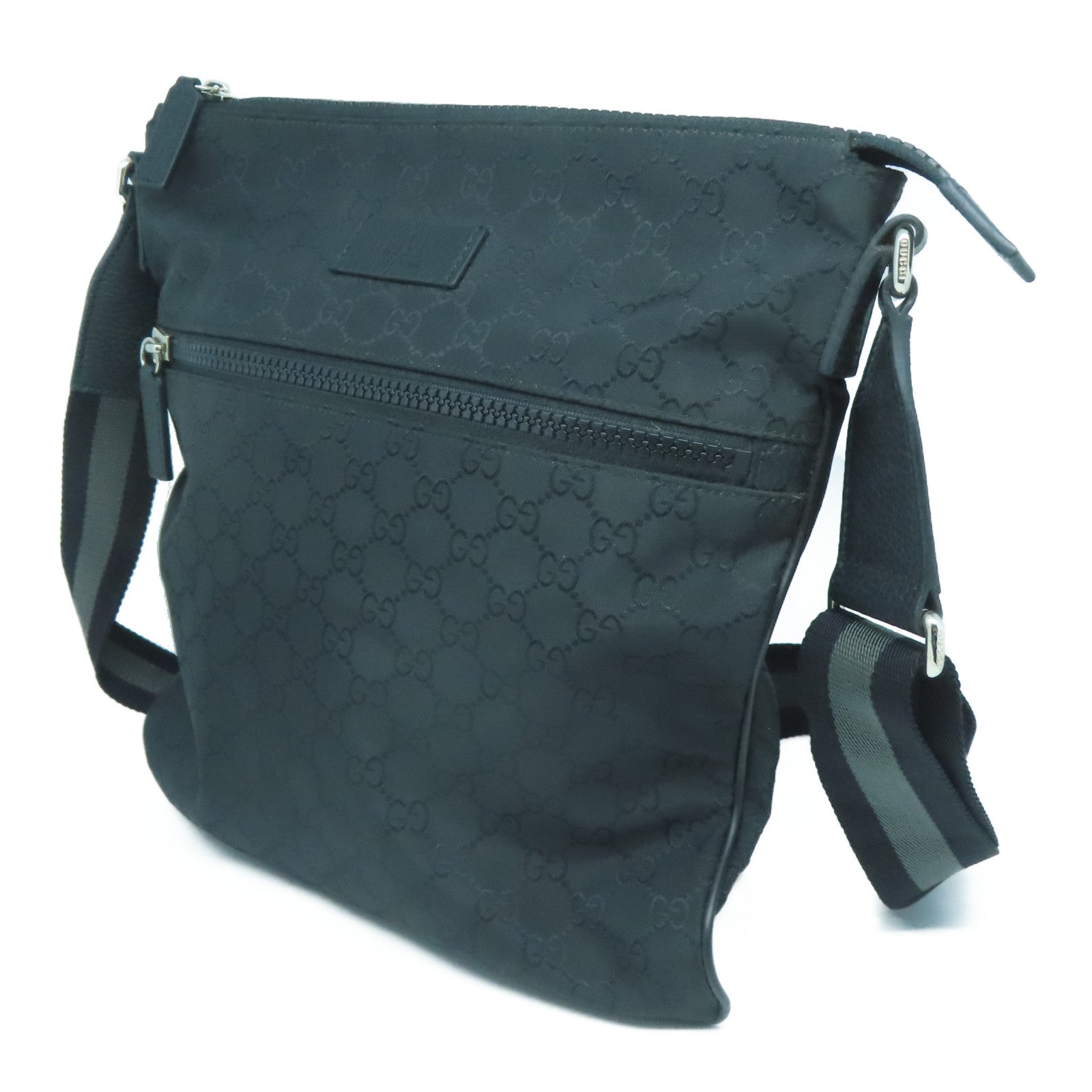 GUCCI 尼龍Shoulder Bag銀扣肩背袋黑色