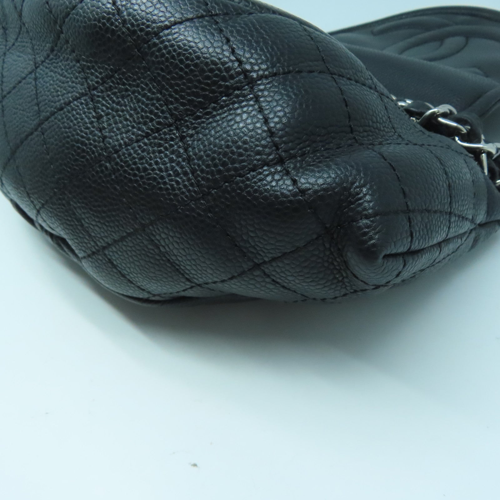 CHANEL 菱格Caviar皮革Chain Shoulder銀扣手挽肩背兩用袋黑色