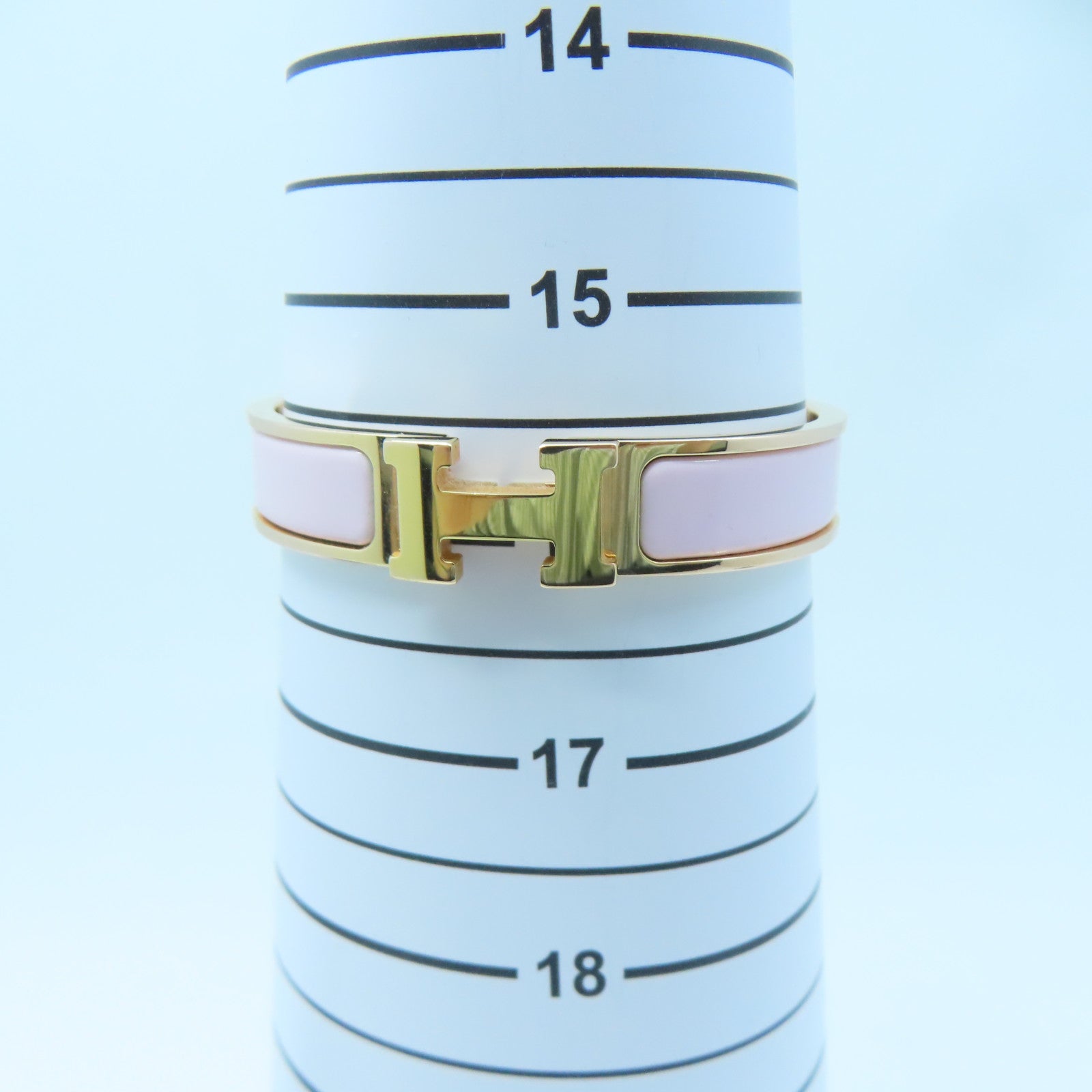 HERMES Metal H Bangle Gold Buckle Bracelet Pink