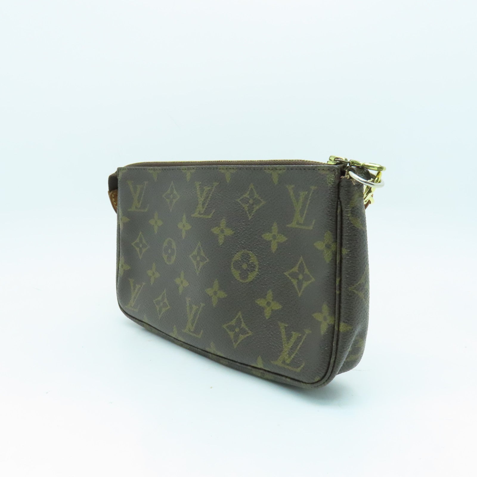 LOUIS VUITTON Monogram Pochette Accessoires金扣肩背袋棕色