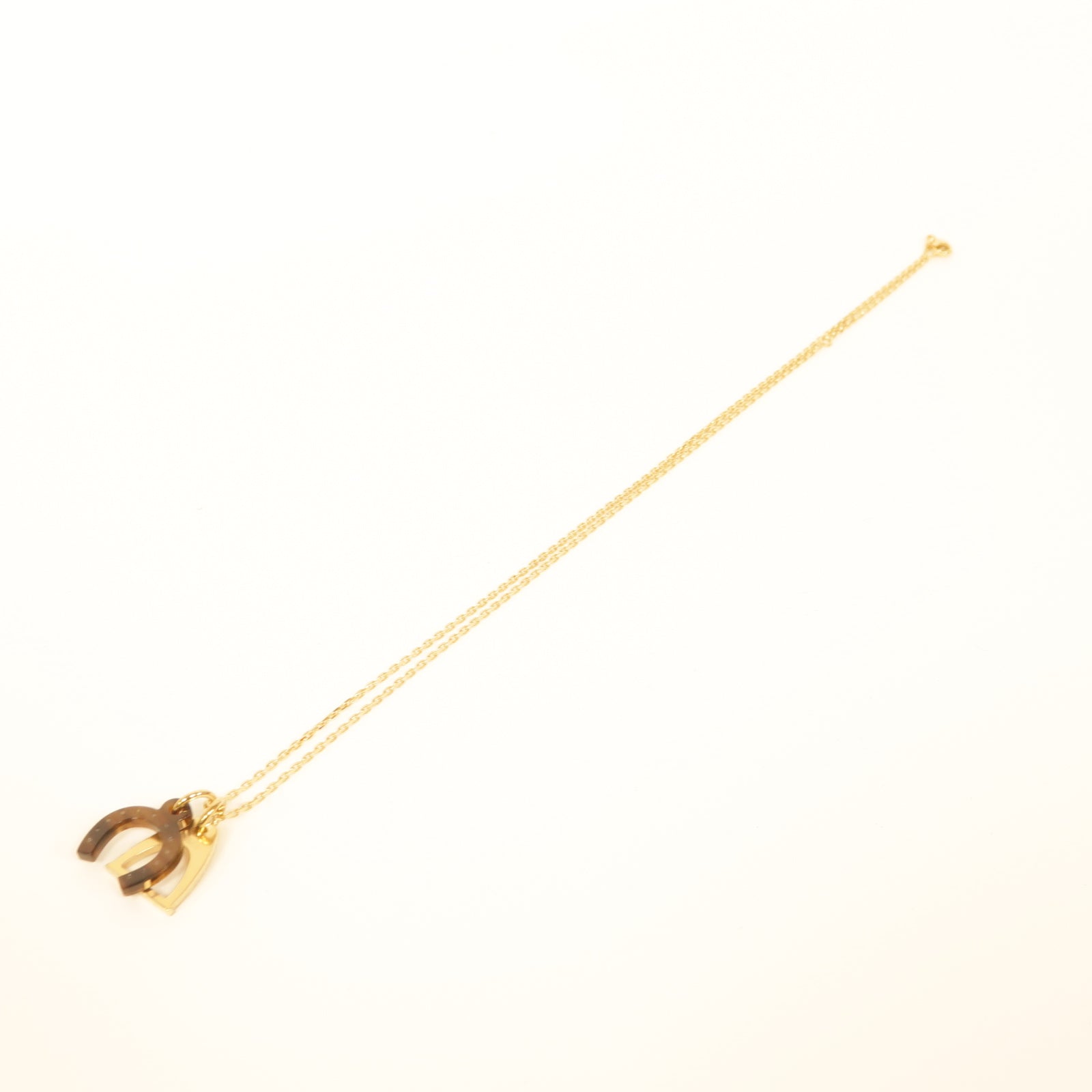 HERMES 牛角/金屬Necklace項鍊啡色/金色