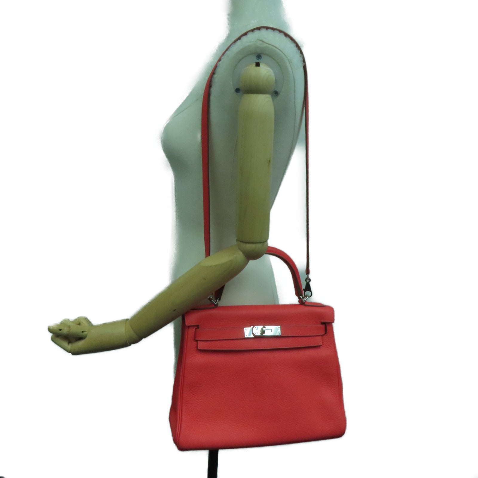 HERMES [Sharp Discount] Clemence Leather Kelly 28 Silver Buckle Hand Bag Pink/Rose Jaipur