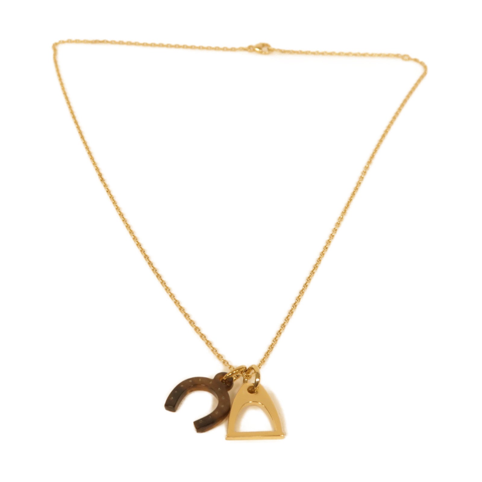 HERMES 牛角/金屬Necklace項鍊啡色/金色
